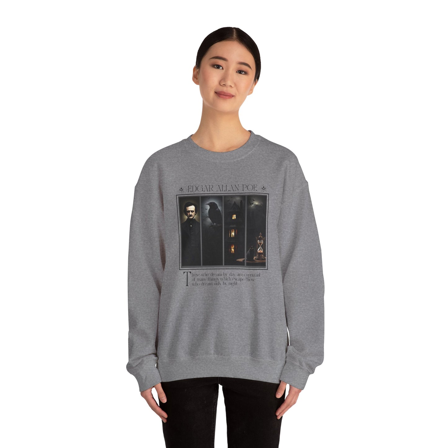 Edgar Allan Poe Sweatshirt The Raven Nevermore Gothic Horror Sweater Dark Academia Macabre Halloween Gift for Book Lovers Birthday Christmas Sweatshirt Printify