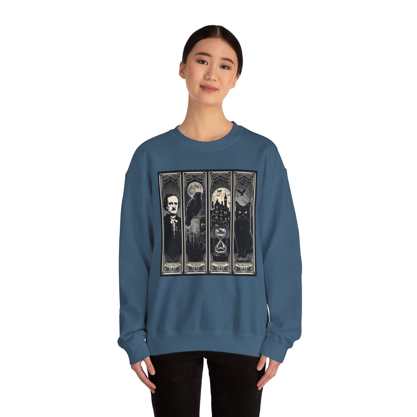 Edgar Allan Poe Sweatshirt The Raven Nevermore Gothic Horror Sweater Dark Academia Macabre Halloween Gift for Book Lovers Birthday Christmas Sweatshirt Printify