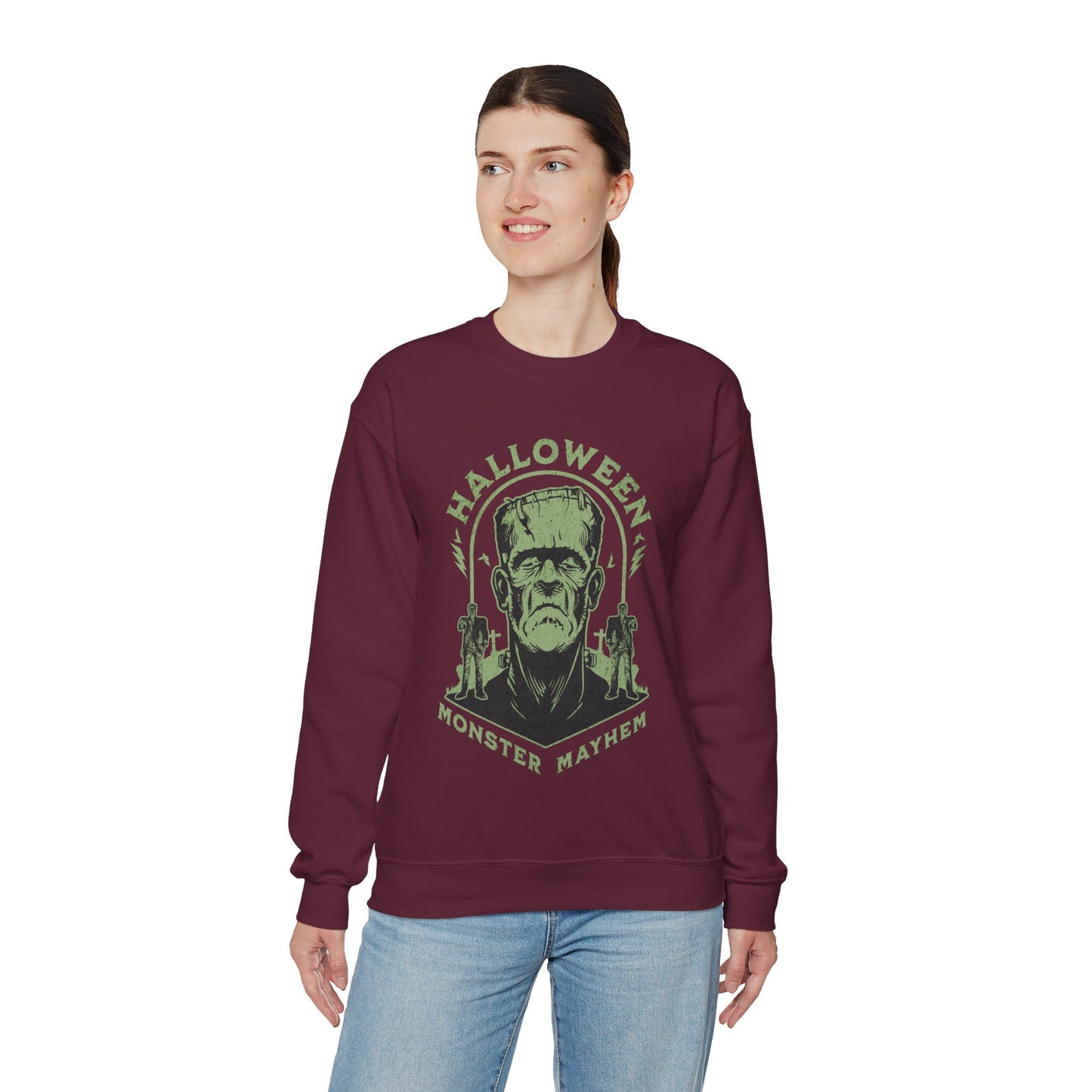 Vintage Halloween Frankenstein Monster Graphic Sweatshirt, Creepy Spooky Book Lover Gift, Horror Movie, Fall Festival Party Sweater. Sweatshirt Printify