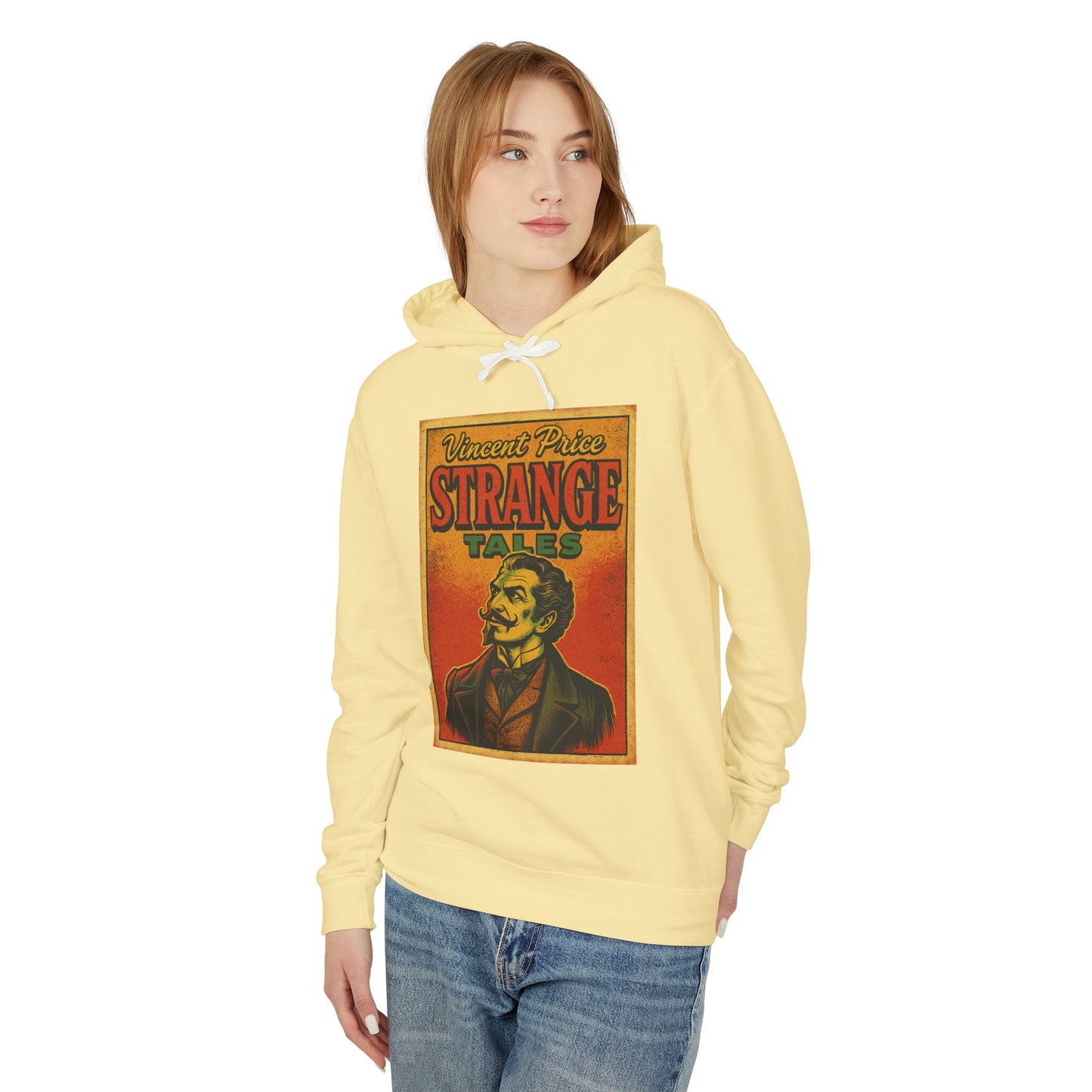 Vincent Price Vintage Strange Tales Hoodie, Unisex Lightweight Sweatshirt, Retro Graphic Outerwear, Gift for Readers, Fall Fashion Hoodie Printify