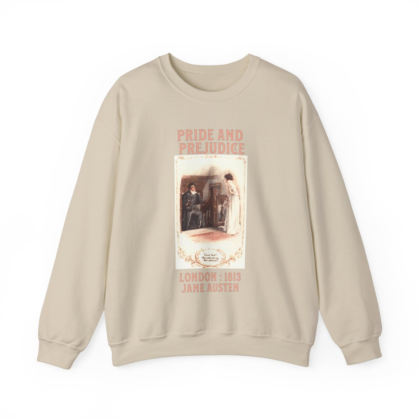 Jane Austen Sweatshirt, Pride & Prejudice Historical Romance Sweater, Bookish Literary Jane Austen Fan Art, Gift for Her, Bookclub Shirt Sweatshirt Printify S Sand