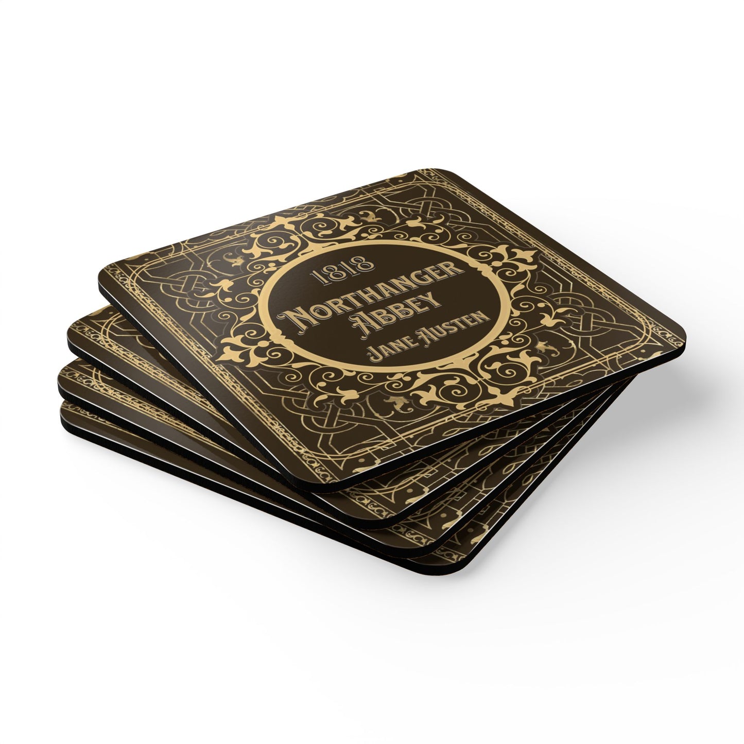 Jane Austen Coffee Mug Coasters, Northanger Abbey Historical Romance Home Decor, Bookish Bookclub Literary Set of 4 Fan Art, Gifts for Her, Home Decor Printify