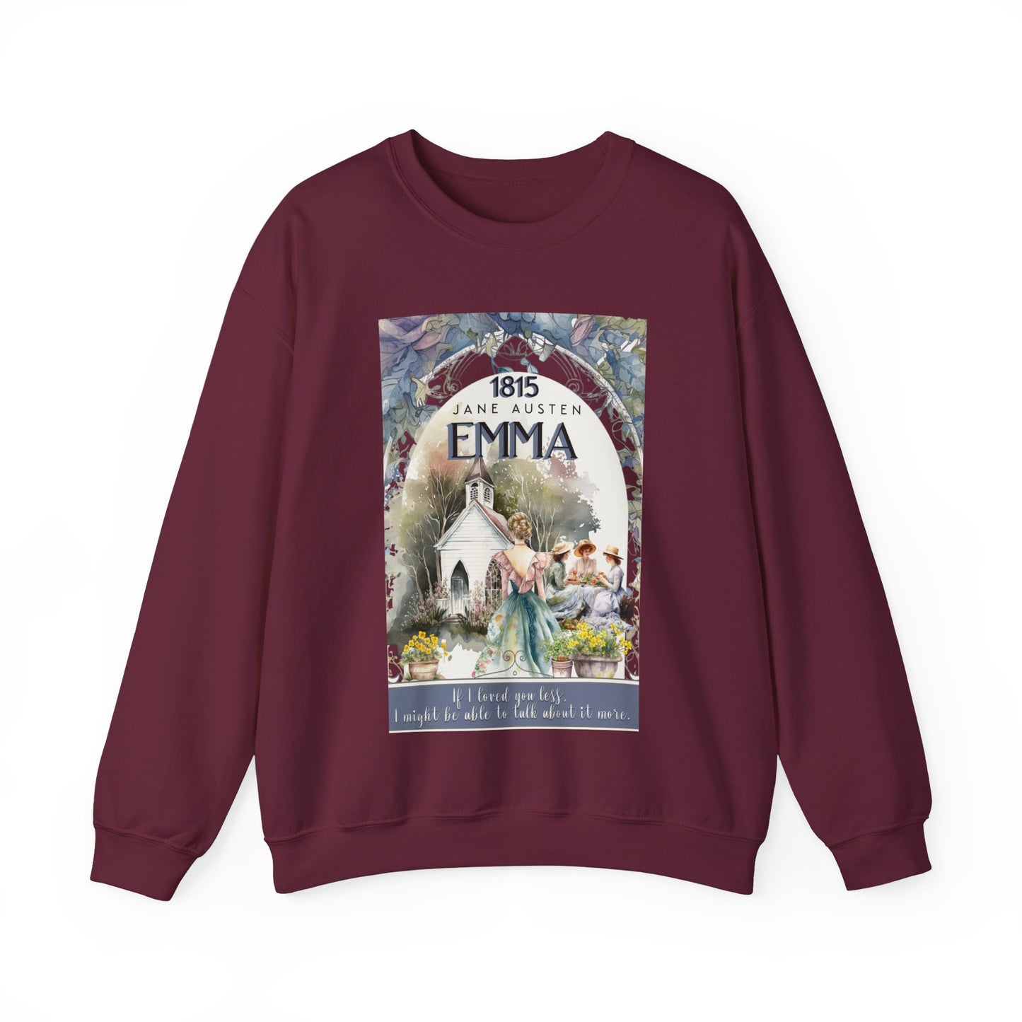 Jane Austen Sweatshirt, Emma Historical Romance Sweater, Bookish Literary Jane Austen Fan Art Gift, Gift for Her, Bookclub Shirt Sweatshirt Printify S Maroon