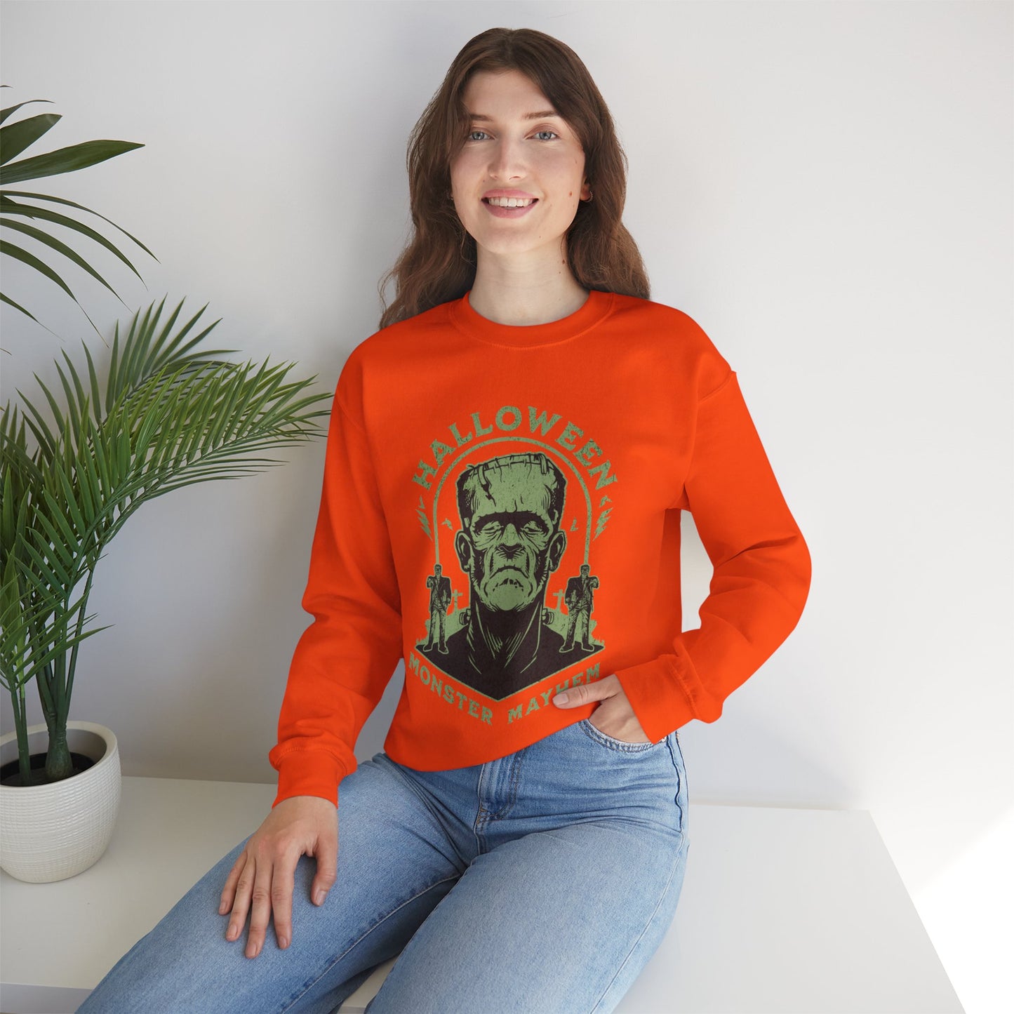 Vintage Halloween Frankenstein Monster Graphic Sweatshirt, Creepy Spooky Book Lover Gift, Horror Movie, Fall Festival Party Sweater. Sweatshirt Printify