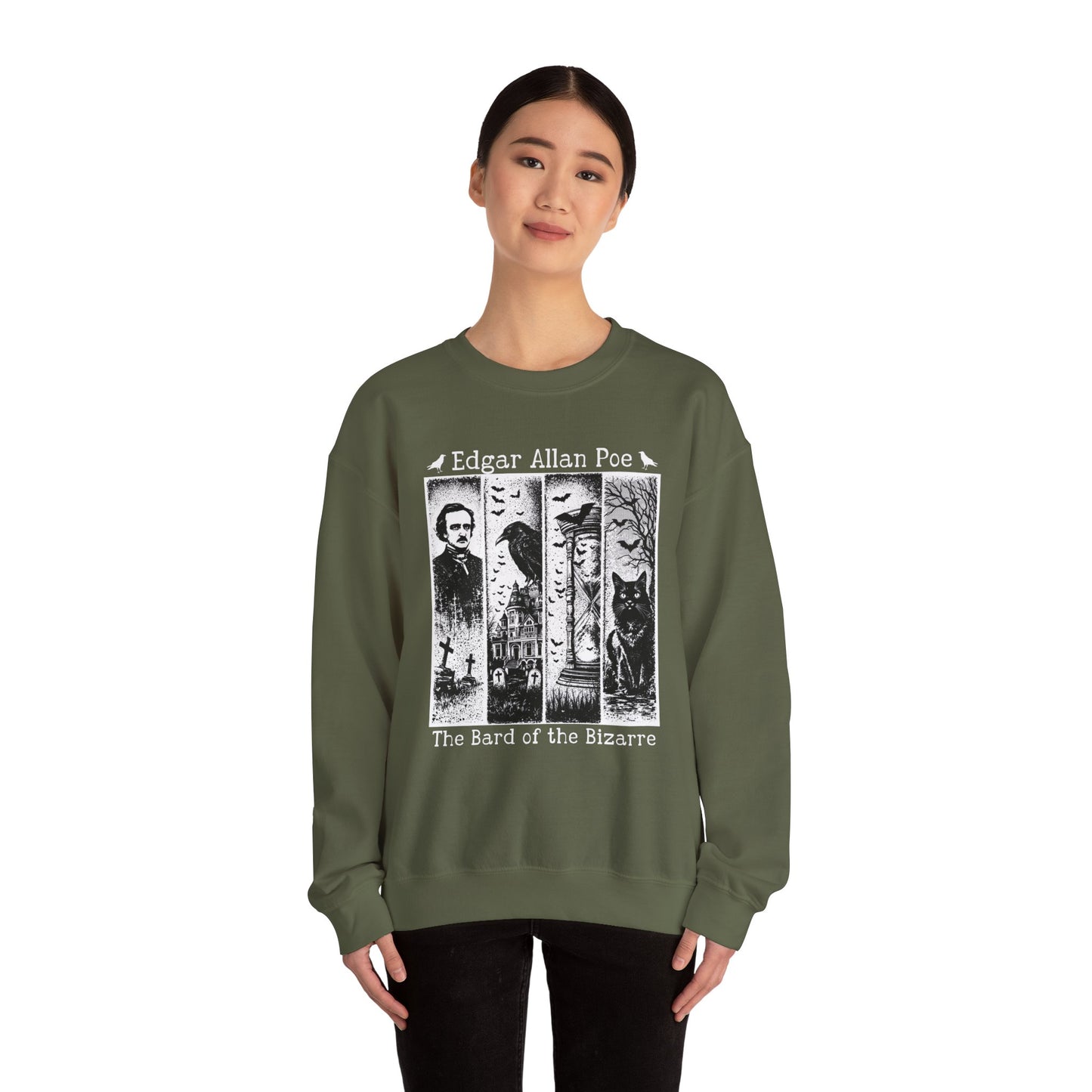 Edgar Allan Poe Sweatshirt The Raven Nevermore Gothic Horror Sweater Dark Academia Macabre Halloween Gift for Book Lovers Birthday Christmas
