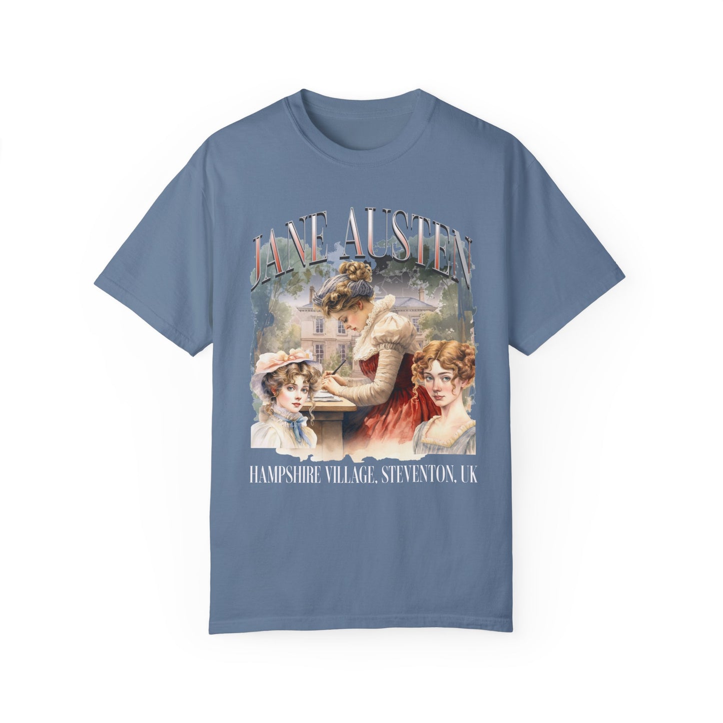 Retro Jane Austen Unisex Garment-Dyed T-shirt T-Shirt Printify Blue Jean S
