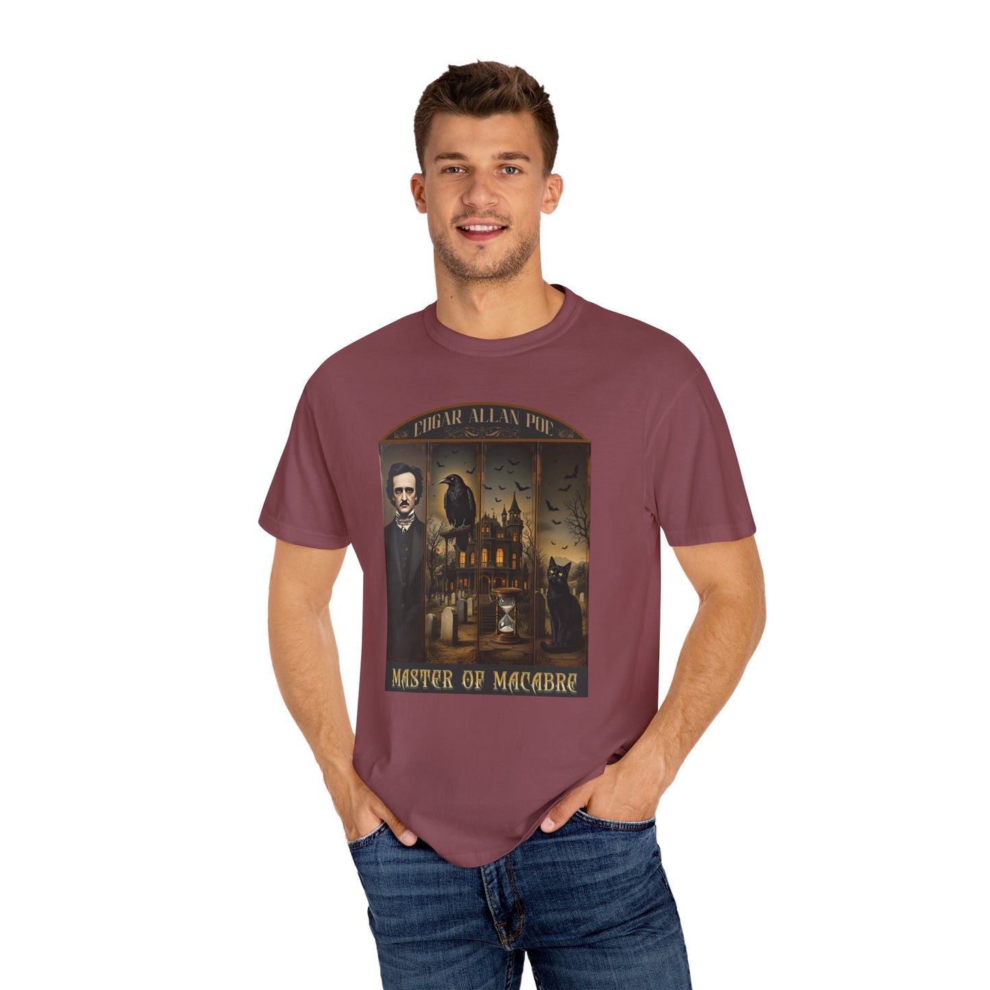 Edgar Allan Poe T-Shirt Gothic Graphic Tee The Raven Nevermore Quote Horror Literature Shirt Dark Academia Aesthetic Halloween Party Gift