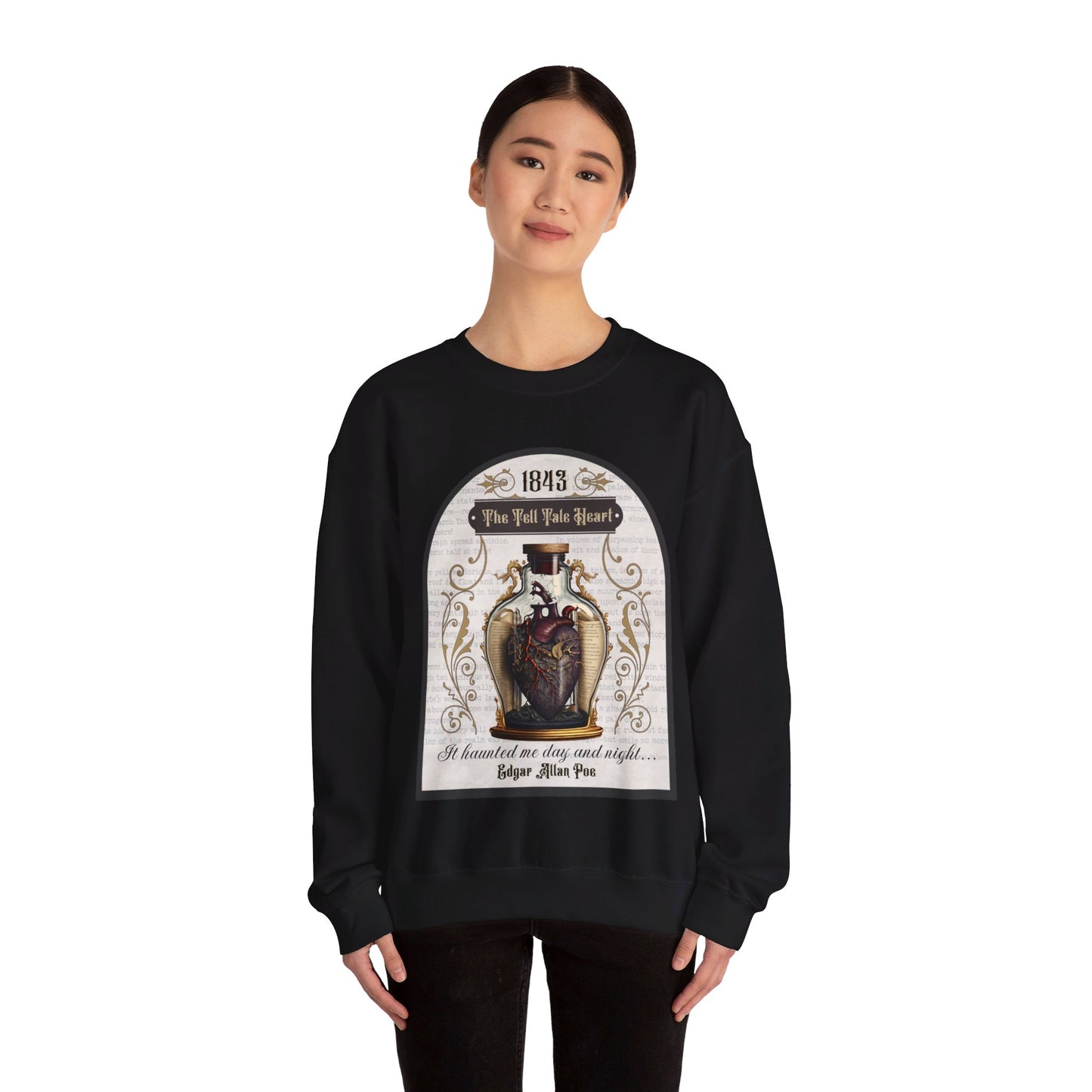 Edgar Allan Poe, The Tell Tale Heart Sweatshirt, Book Lover, Halloween, Haunting Gothic Gift, Light, Dark Academia, Horror Movie Sweater Sweatshirt Printify
