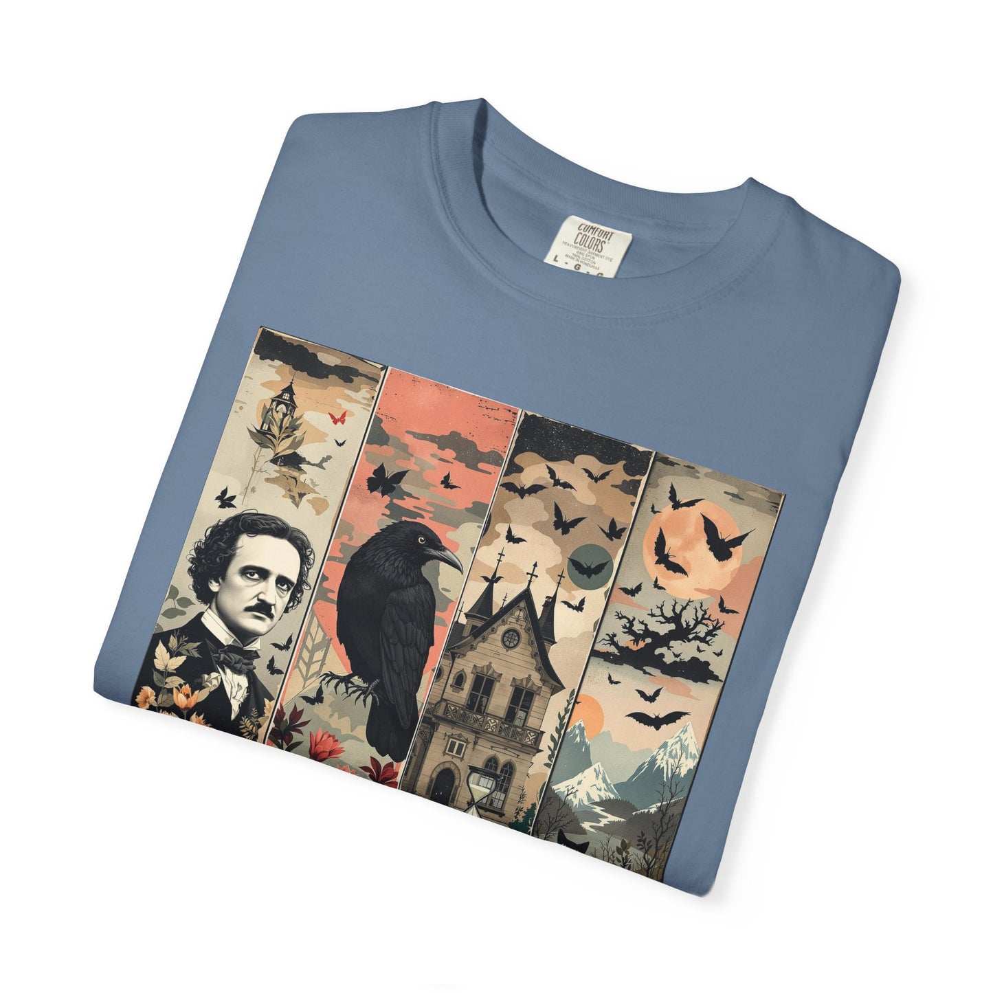 Edgar Allan Poe T-Shirt Gothic Graphic Tee The Raven Nevermore Quote Horror Literature Shirt Dark Academia Aesthetic Halloween Party Gift