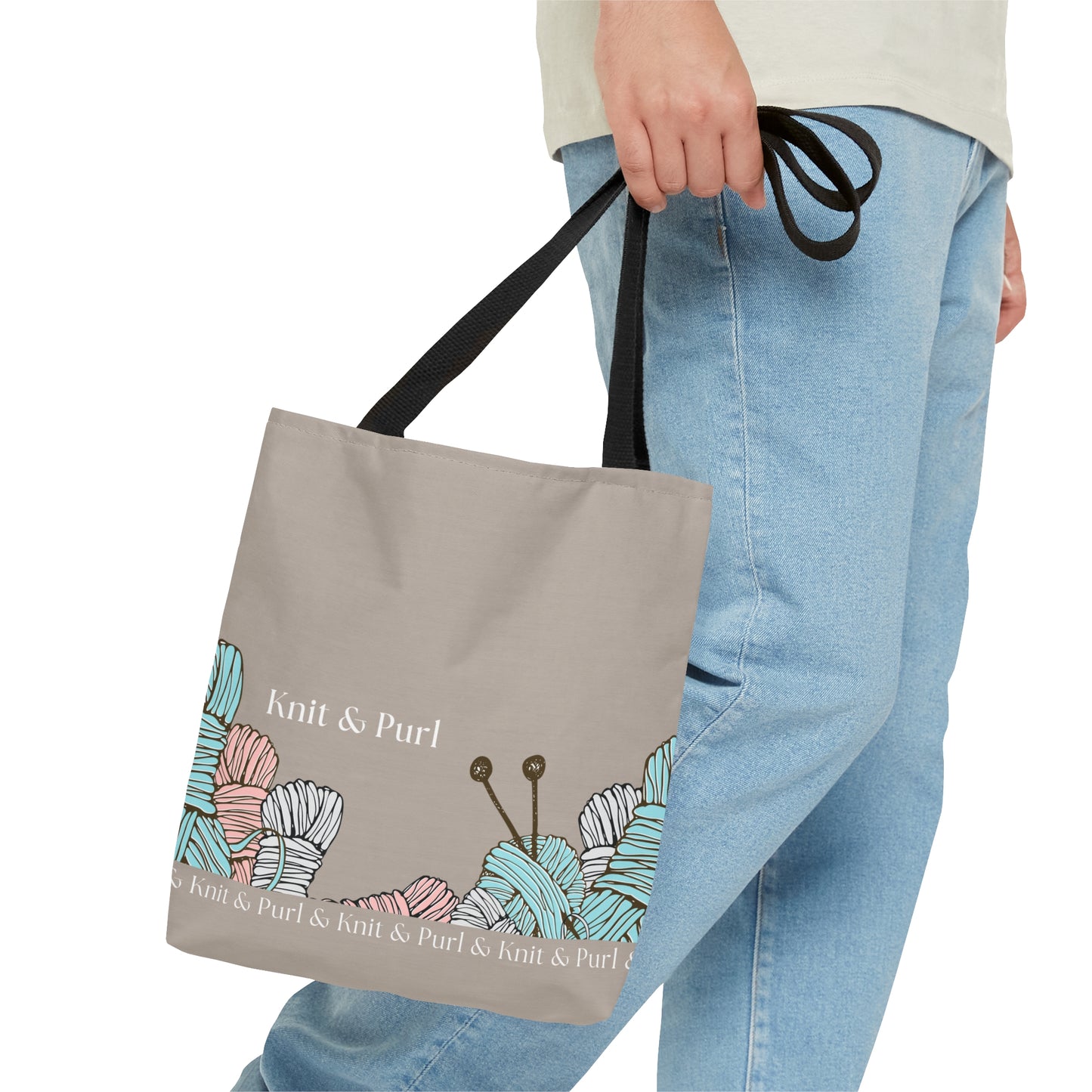Knit & Purl Tote Bag, Crafter Bag, Yarn Storage Bag, Knitting Project Bag, Crochet Project Bag, Craft Project Tote Bag Bags Printify