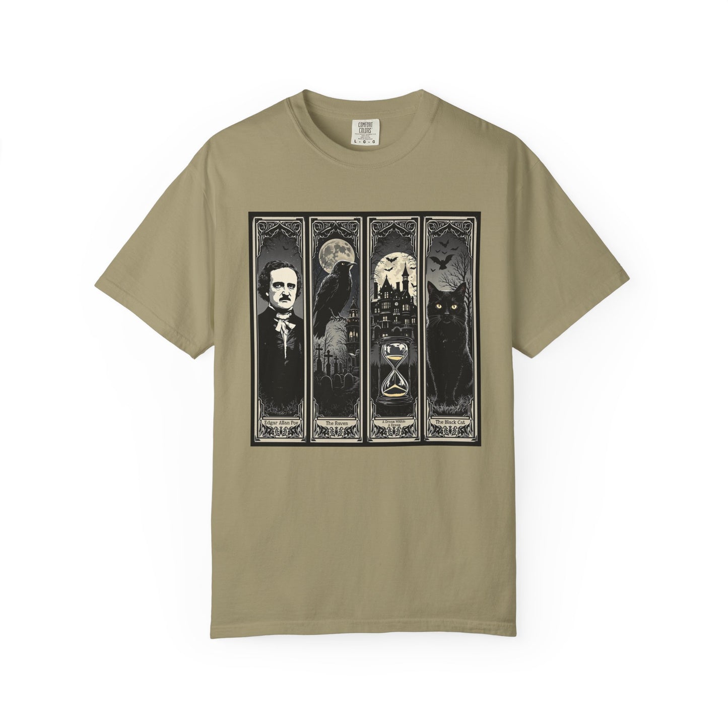 Edgar Allan Poe T-Shirt Gothic Graphic Tee The Raven Nevermore Quote Horror Literature Shirt Dark Academia Aesthetic Halloween Party Gift T-Shirt Printify Khaki S