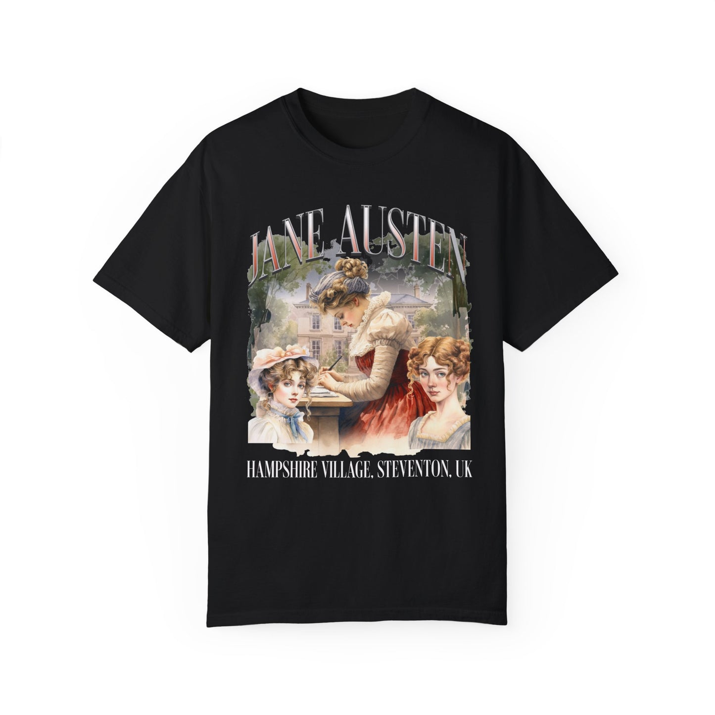 Retro Jane Austen Unisex Garment-Dyed T-shirt T-Shirt Printify Black S