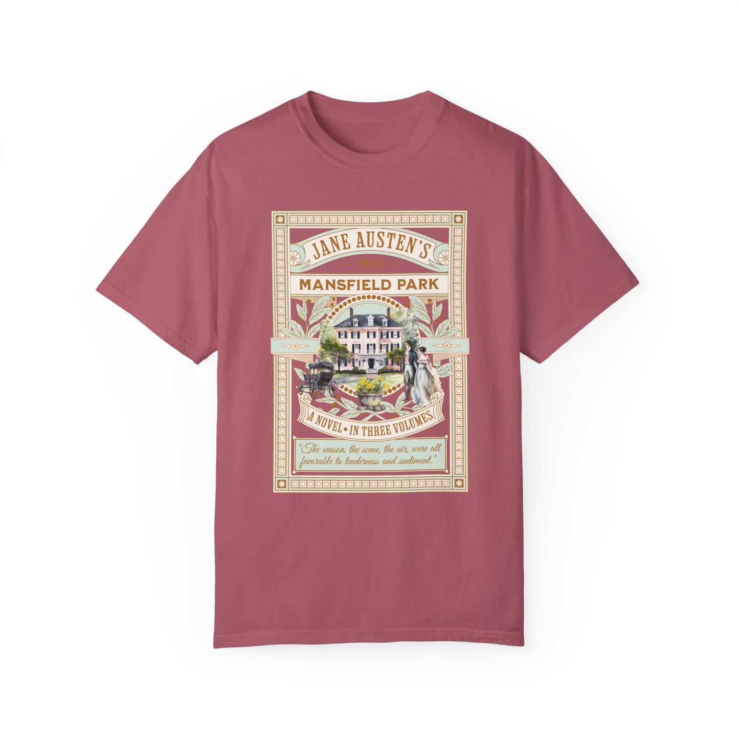 Jane Austen T- Shirt, Mansfield Park Historical Romance Comfort Colors Tee, Bookish Literary Jane Austen Fan Art Gift for Her Bookclub Shirt T-Shirt Printify Crimson S