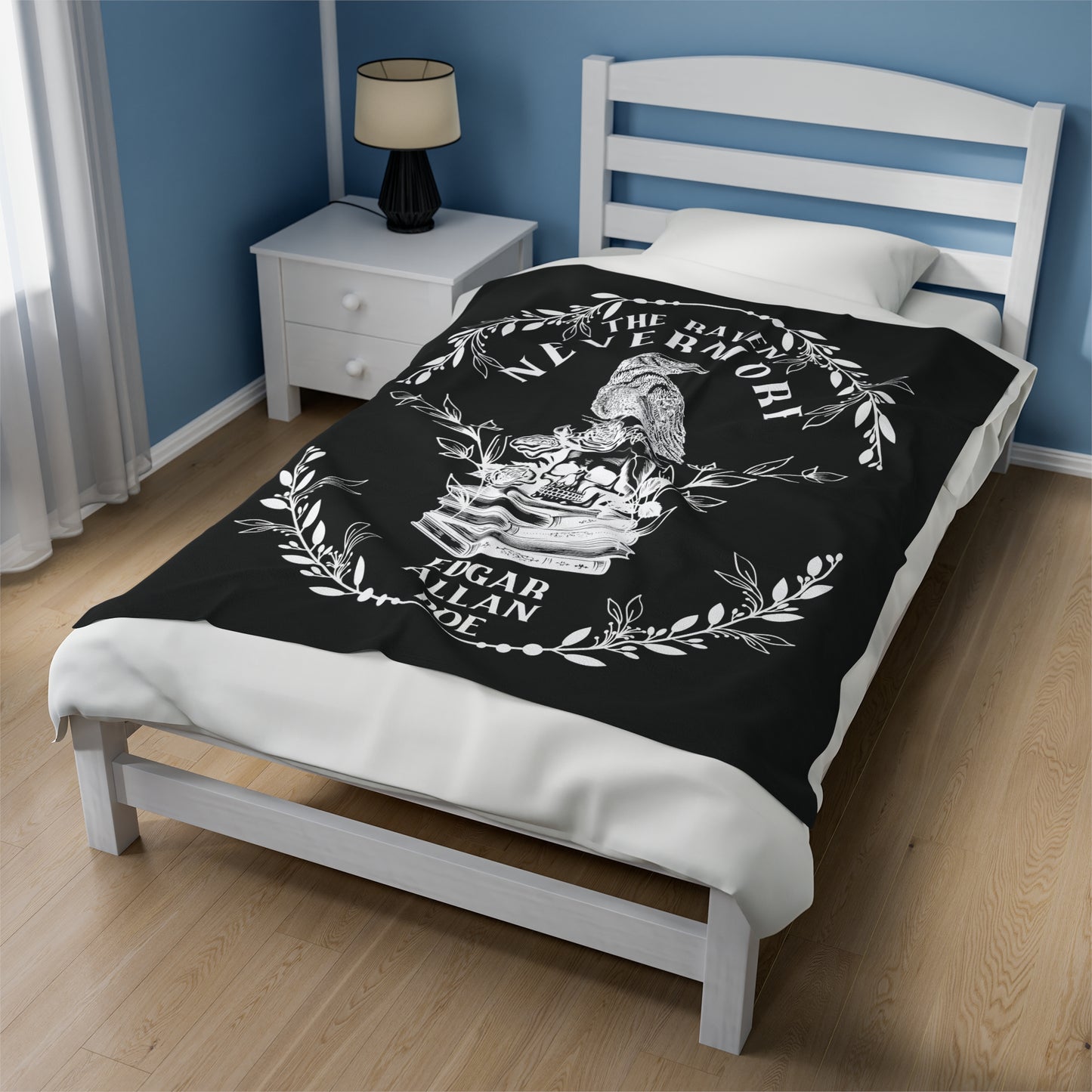Edgar Allan Poe, Nevermore The Raven Throw Blanket, Book Lover Reading Blanket, Gothic, Light, Dark Academia, Horror Movie Watching Blanket All Over Prints Printify