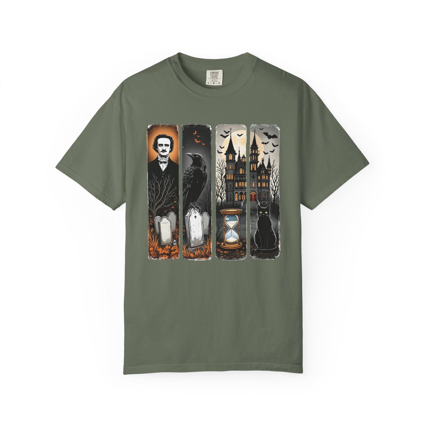 Edgar Allan Poe T-Shirt Gothic Graphic Tee The Raven Nevermore Quote Horror Literature Shirt Dark Academia Aesthetic Halloween Party Gift T-Shirt Printify Moss S