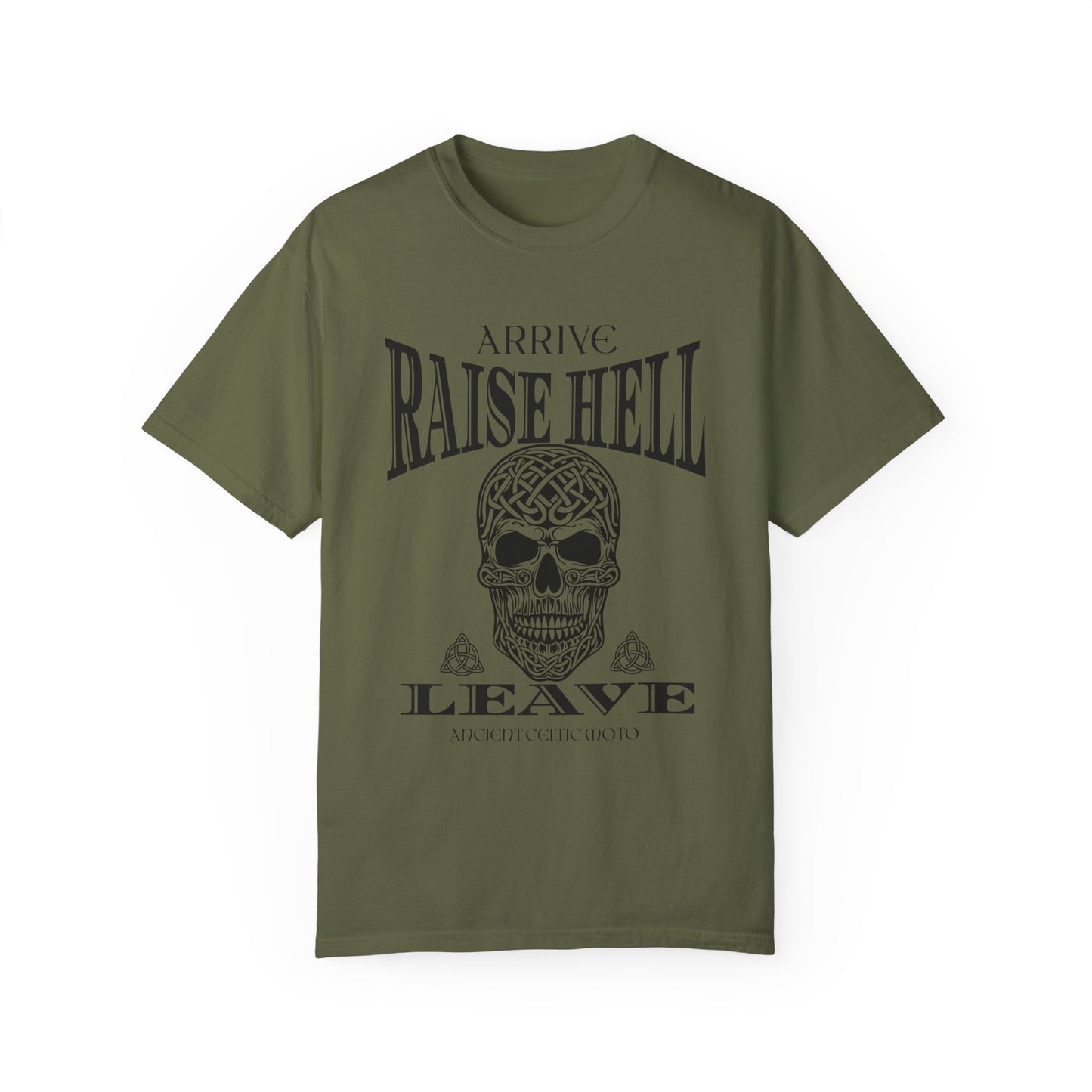 Renfaire Celtic Skull Design T-Shirt Raise Hell Celtic Moto Medieval Renaissance Comfortable Style Tee For Festivals And Music Events T-Shirt Printify Hemp S