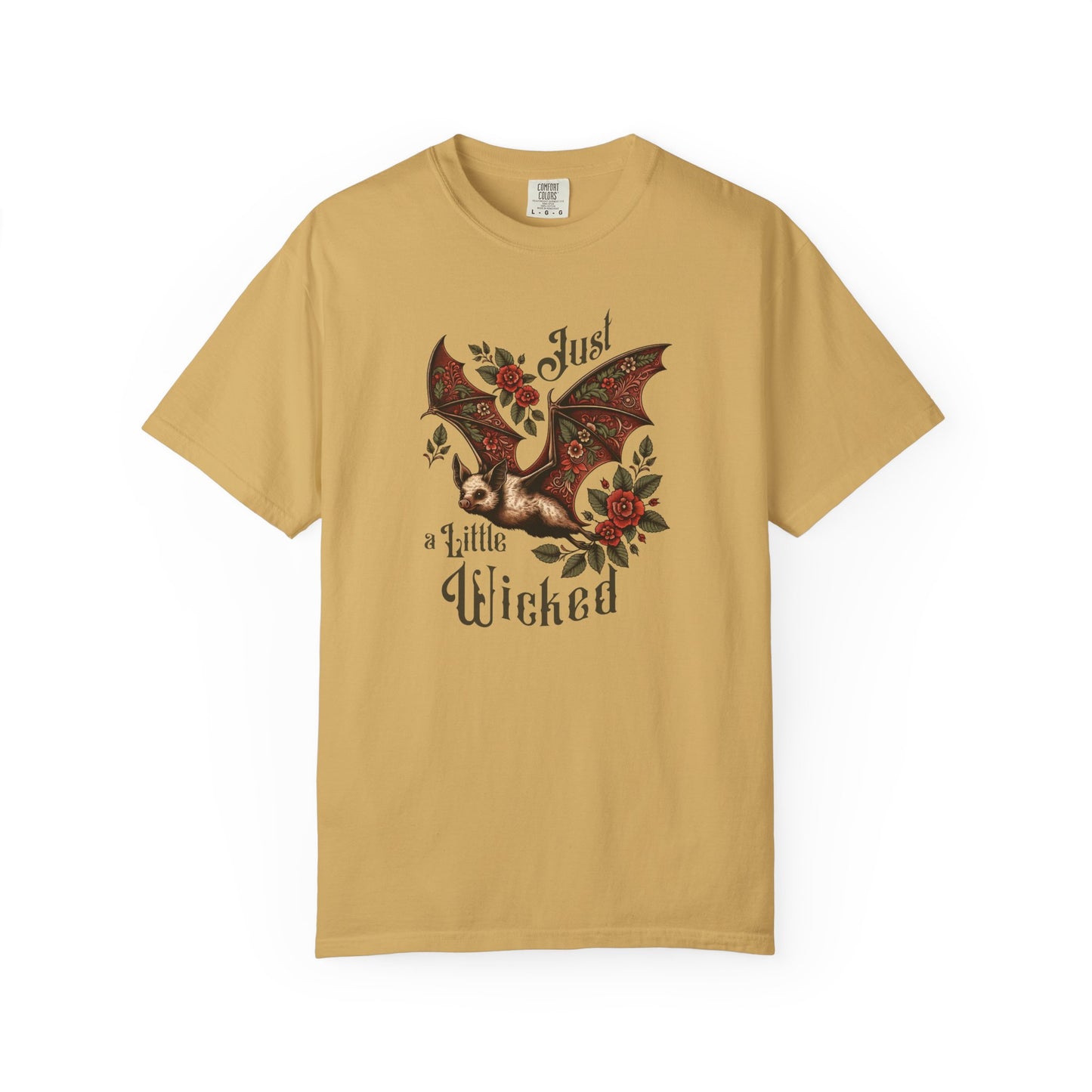 Bat Retro Goth TShirt Vintage Grunge Style Bat Shirt For Halloween Party Spooky Vibes Witchy Dark Academia Comfort Colors Oversized Shirt T-Shirt Printify Mustard S