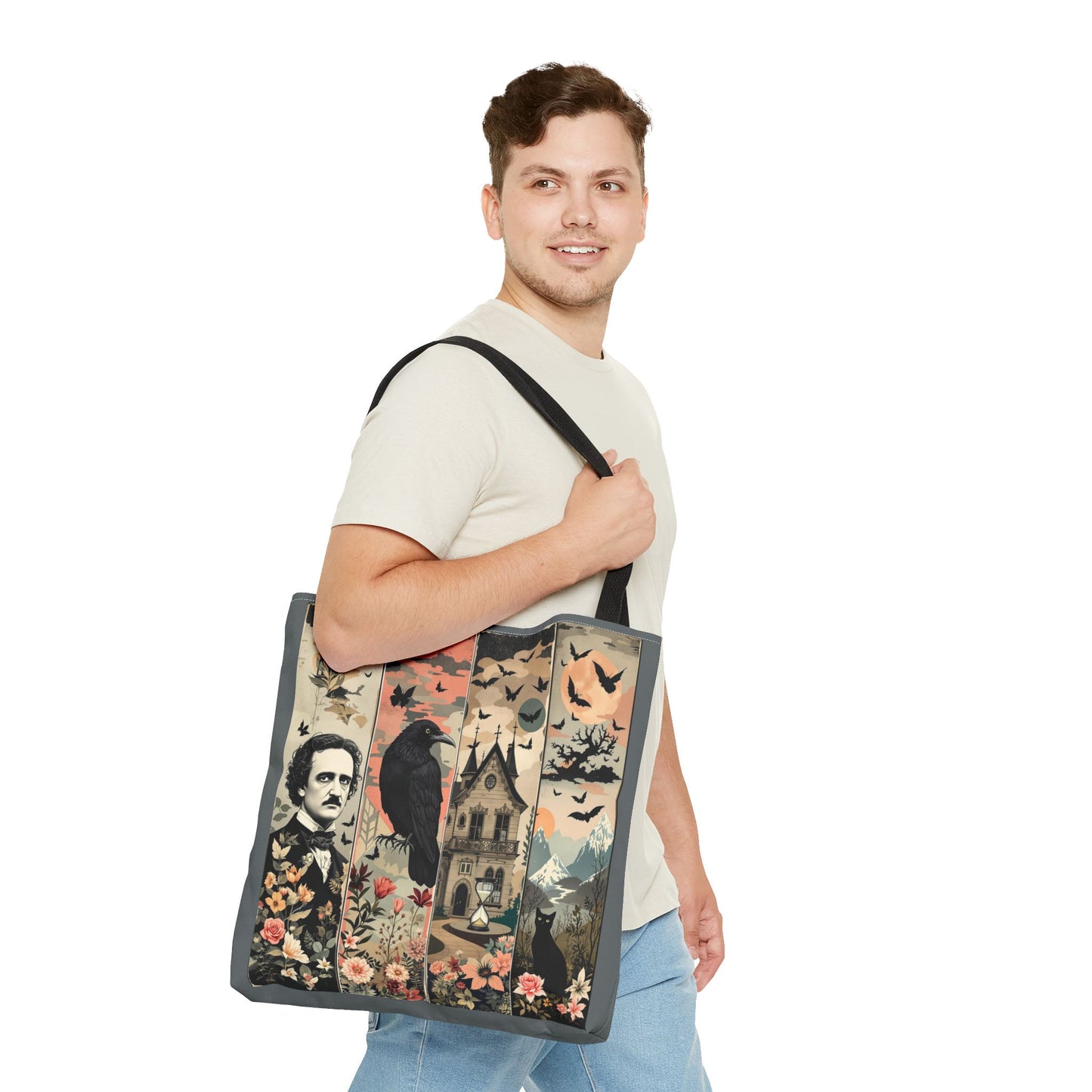 Edgar Allan Poe Tote Bag Gothic Literary Gift for Book Lover Dark Academia Macabre Accessory Halloween Tote Fall School Bag for Poetember Bags Printify