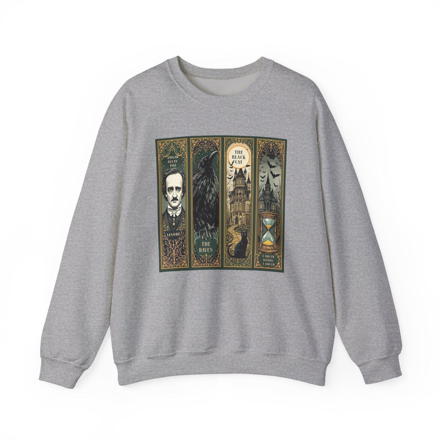 Edgar Allan Poe Sweatshirt The Raven Nevermore Gothic Horror Sweater Dark Academia Macabre Halloween Gift for Book Lovers Birthday Christmas Sweatshirt Printify Sport Grey S
