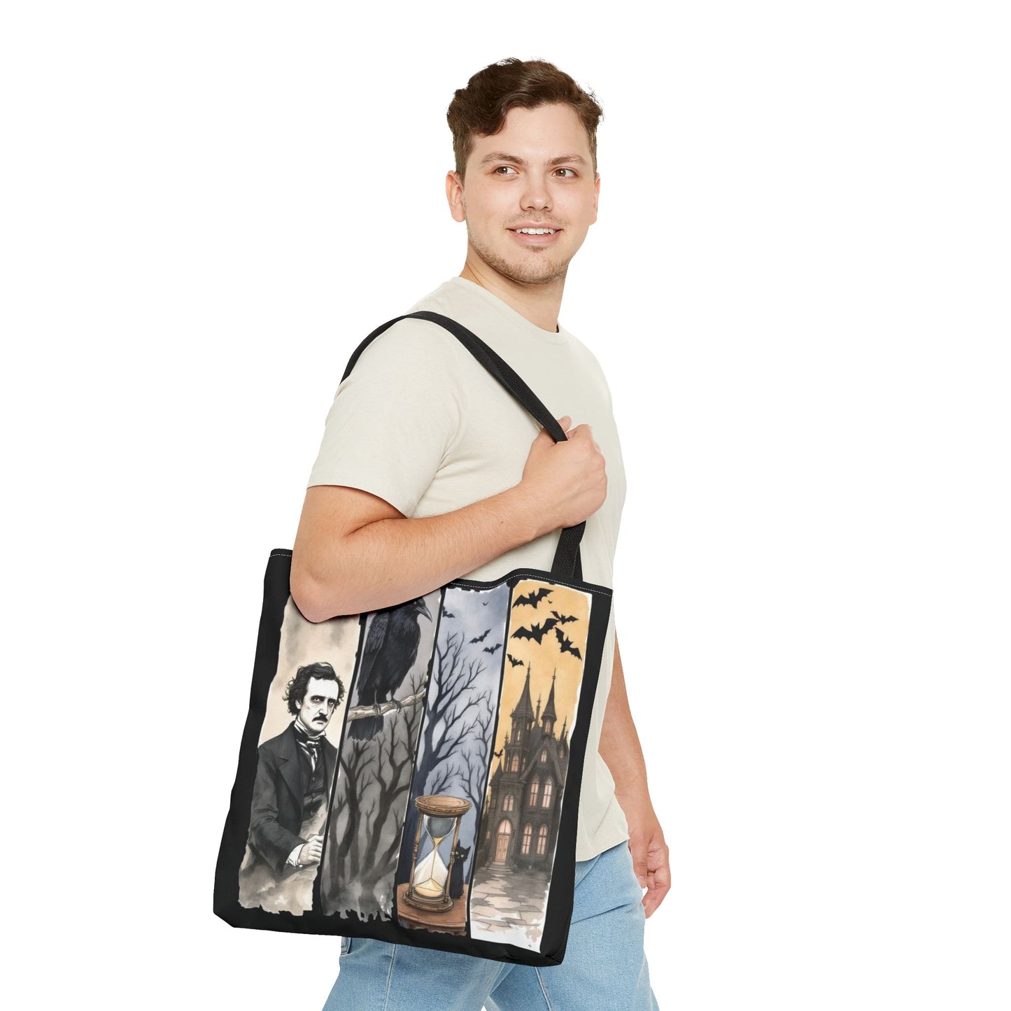 Edgar Allan Poe Tote Bag Gothic Literary Gift for Book Lover Dark Academia Macabre Accessory Halloween Tote Fall School Bag for Poetember Bags Printify