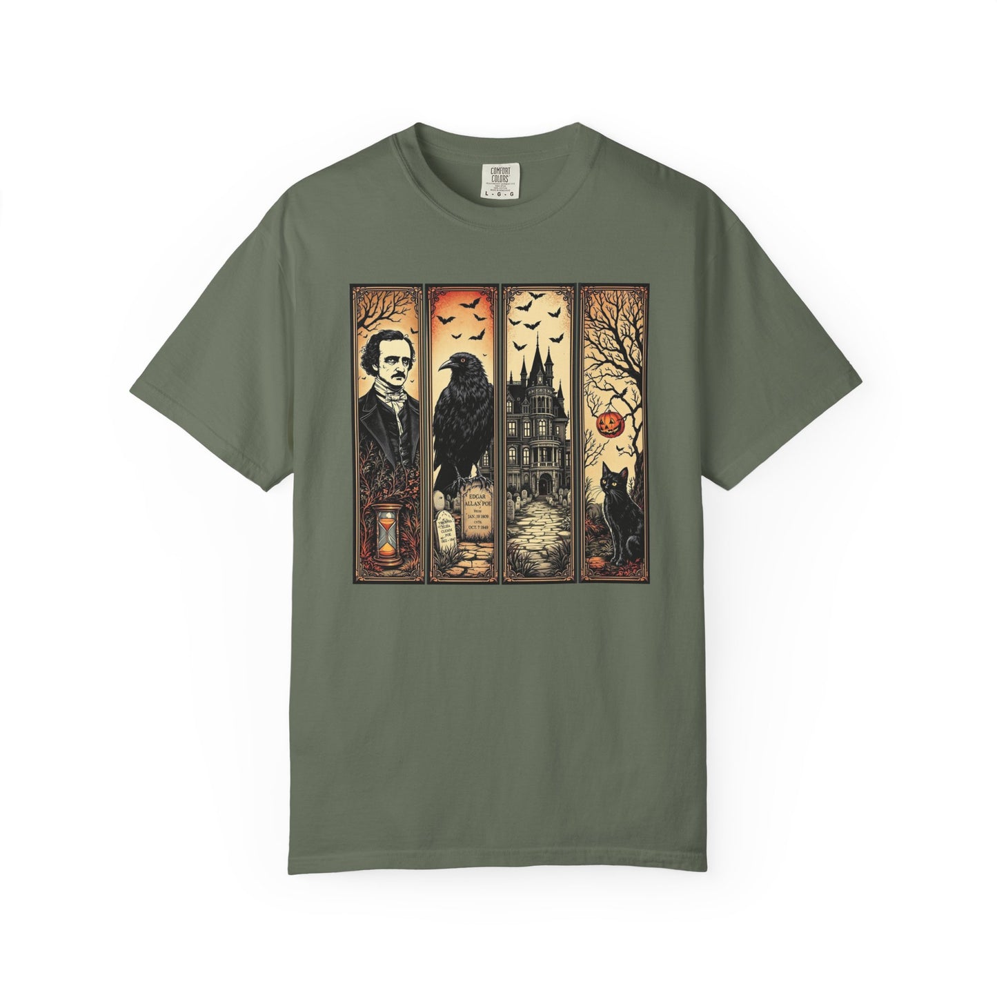 Edgar Allan Poe T-Shirt Gothic Graphic Tee The Raven Nevermore Quote Horror Literature Shirt Dark Academia Aesthetic Halloween Party Gift T-Shirt Printify Moss S