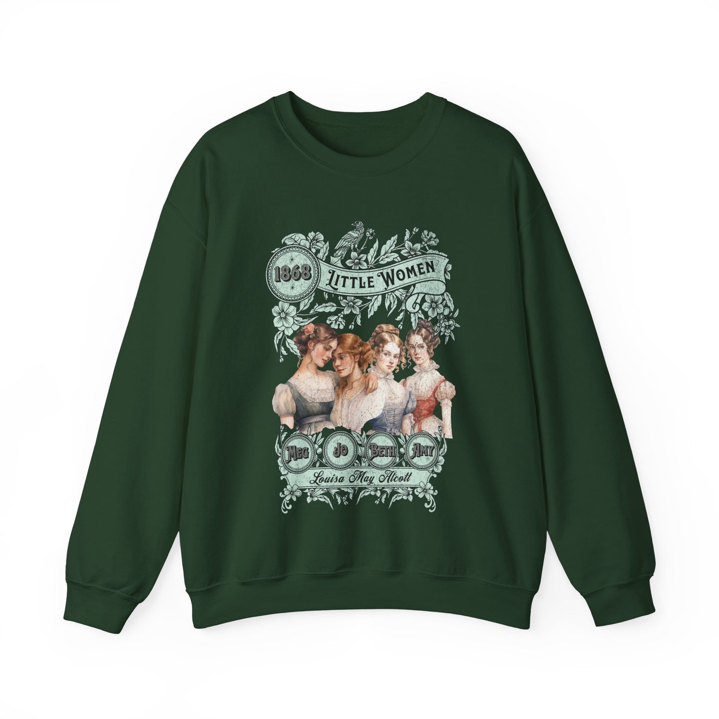 Little Women Sweatshirt, Louisa May Alcott Historical Romance Sweater, Bookish Literary Fan Art Gift, Gift for Her, Bookclub Crewneck Shirt Sweatshirt Printify S Forest Green
