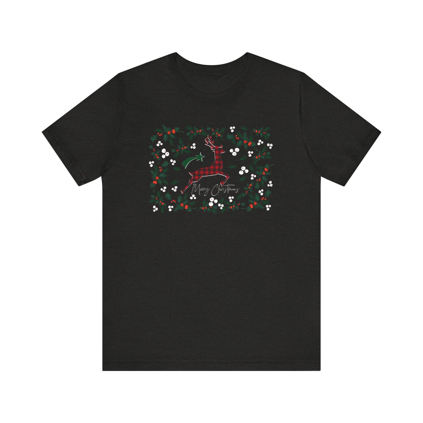 Merry Christmas Plaid Reindeer Shirt, Country Reindeer Shirt, Christmas Family Shirt, Christmas Shirt, Merry Christmas Shirt, Christmas Gift T-Shirt Printify Black Heather XS