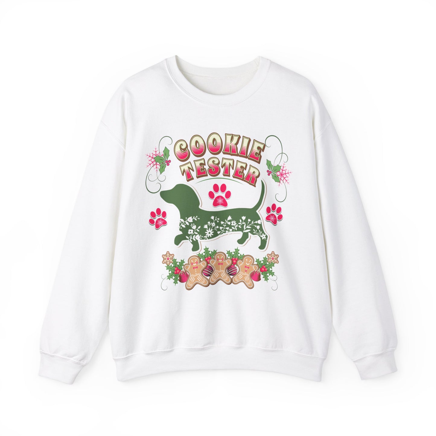 Christmas Dachshund Lover Baking Sweatshirt, Doxie Cookie Tester XMas T-Shirt, Dog Lover Shirt, Matching Family Christmas Cookie Baking Gift Sweatshirt Printify S White