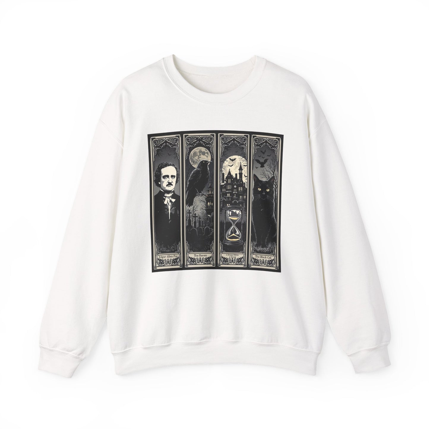 Edgar Allan Poe Sweatshirt The Raven Nevermore Gothic Horror Sweater Dark Academia Macabre Halloween Gift for Book Lovers Birthday Christmas Sweatshirt Printify White S