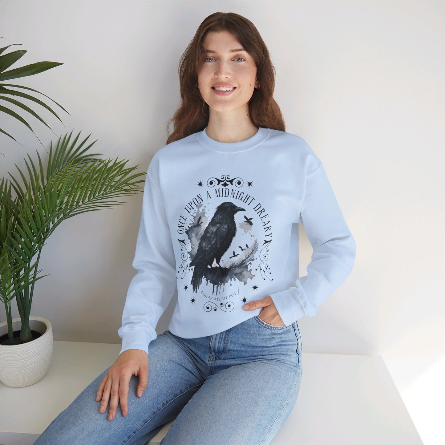 Edgar Allan Poe, The Raven Sweatshirt, Poet, Poetry Lover Sweater, Book Lover, Haunting Gothic Gift, Light, Dark Academia, Horror Movie Top Sweatshirt Printify