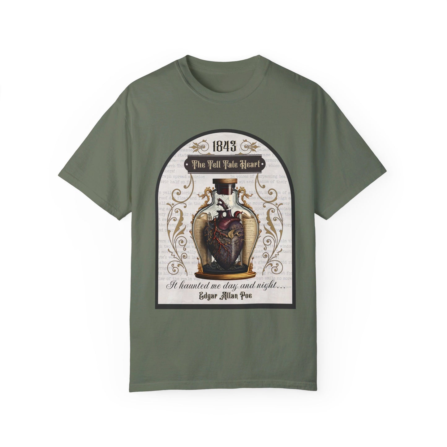 Edgar Allan Poe Shirt, The Tell Tale Heart Tee, Book, Reading Lover Shirt, Halloween, Gothic, Light Academia Gifts, Comfort Colours TShirt T-Shirt Printify Moss S
