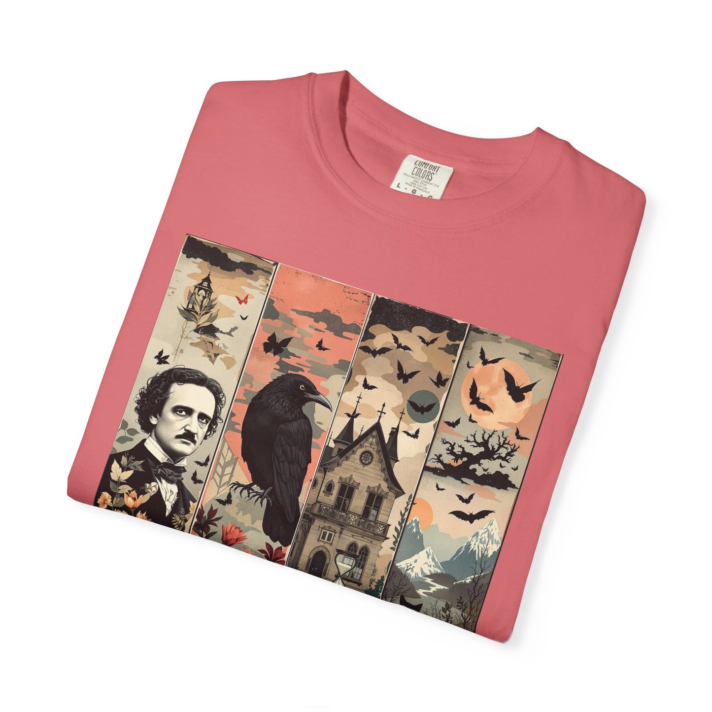 Edgar Allan Poe T-Shirt Gothic Graphic Tee The Raven Nevermore Quote Horror Literature Shirt Dark Academia Aesthetic Halloween Party Gift