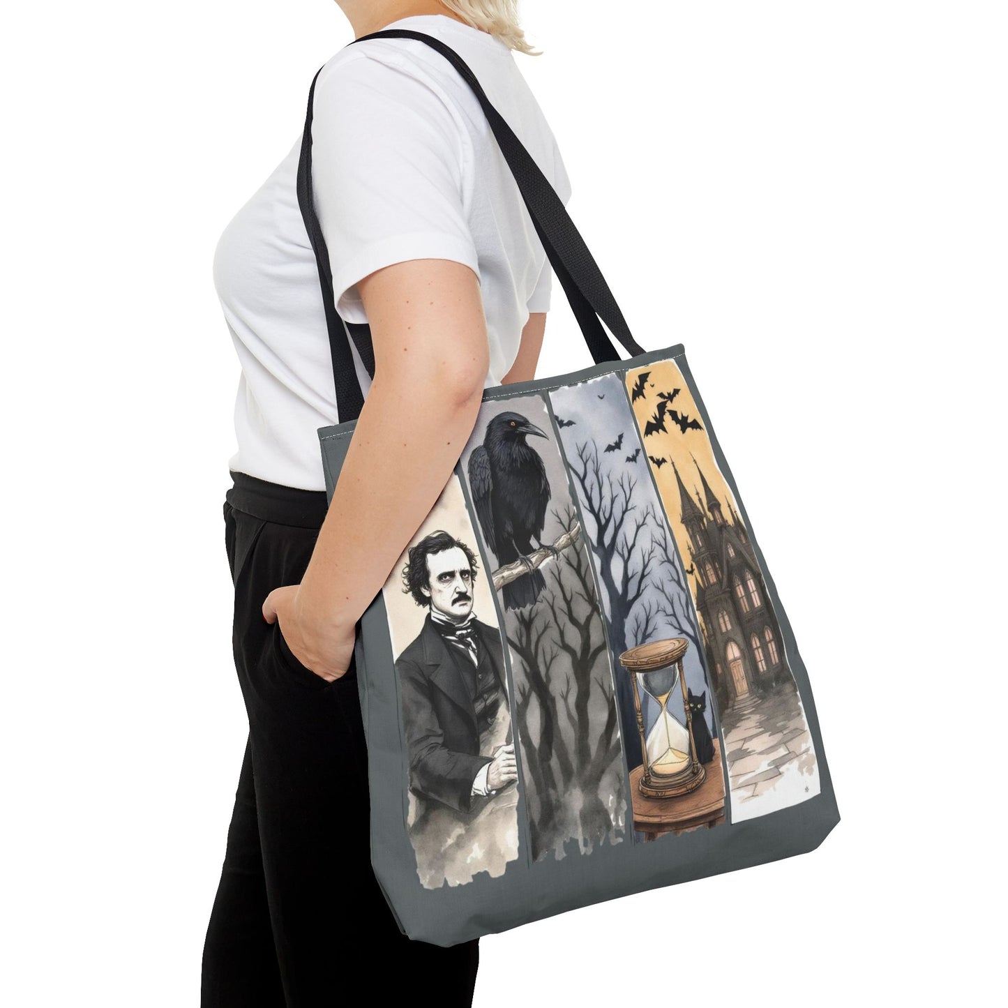 Edgar Allan Poe Tote Bag Gothic Literary Gift for Book Lover Dark Academia Macabre Accessory Halloween Tote Fall School Bag for Poetember Bags Printify