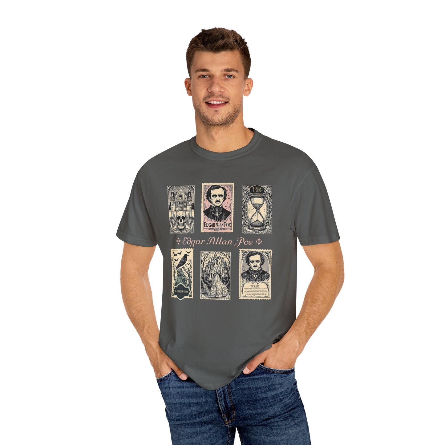 Edgar Allan Poe T-Shirt Gothic Graphic Tee The Raven Nevermore Quote Horror Literature Shirt Dark Academia Aesthetic Halloween Party Gift