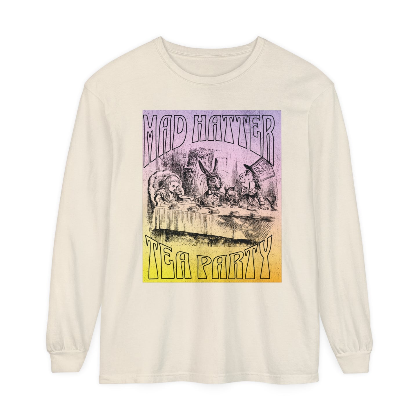 Retro Alice In Wonderland Long Sleeve Shirt, Lewis Carroll Whimsigoth Dark Academia TShirt, Mad Hatter's Tea Party Tee Bookish Booktok Gift Long-sleeve Printify Ivory S