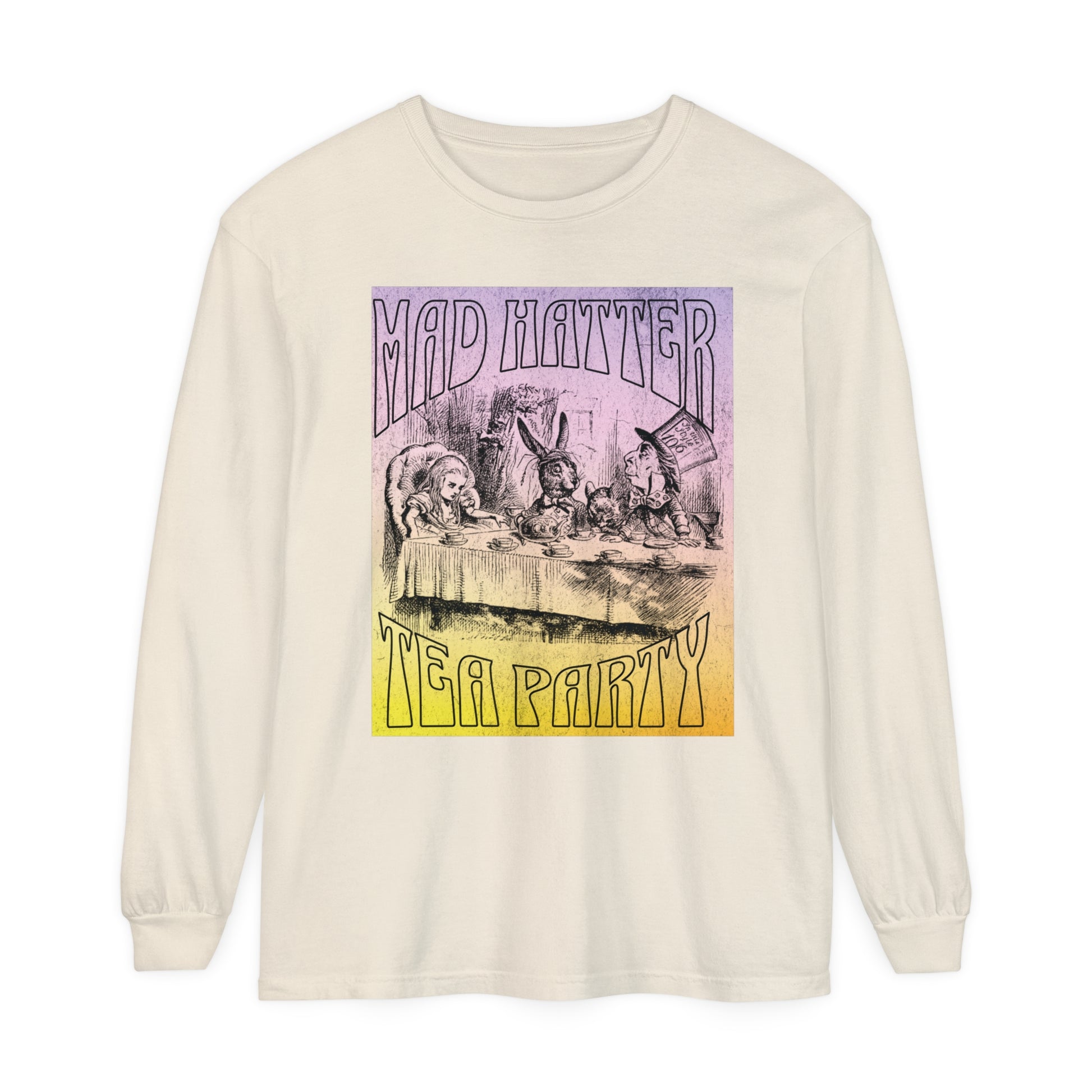 Retro Alice In Wonderland Long Sleeve Shirt, Lewis Carroll Whimsigoth Dark Academia TShirt, Mad Hatter's Tea Party Tee Bookish Booktok Gift Long-sleeve Printify Ivory S