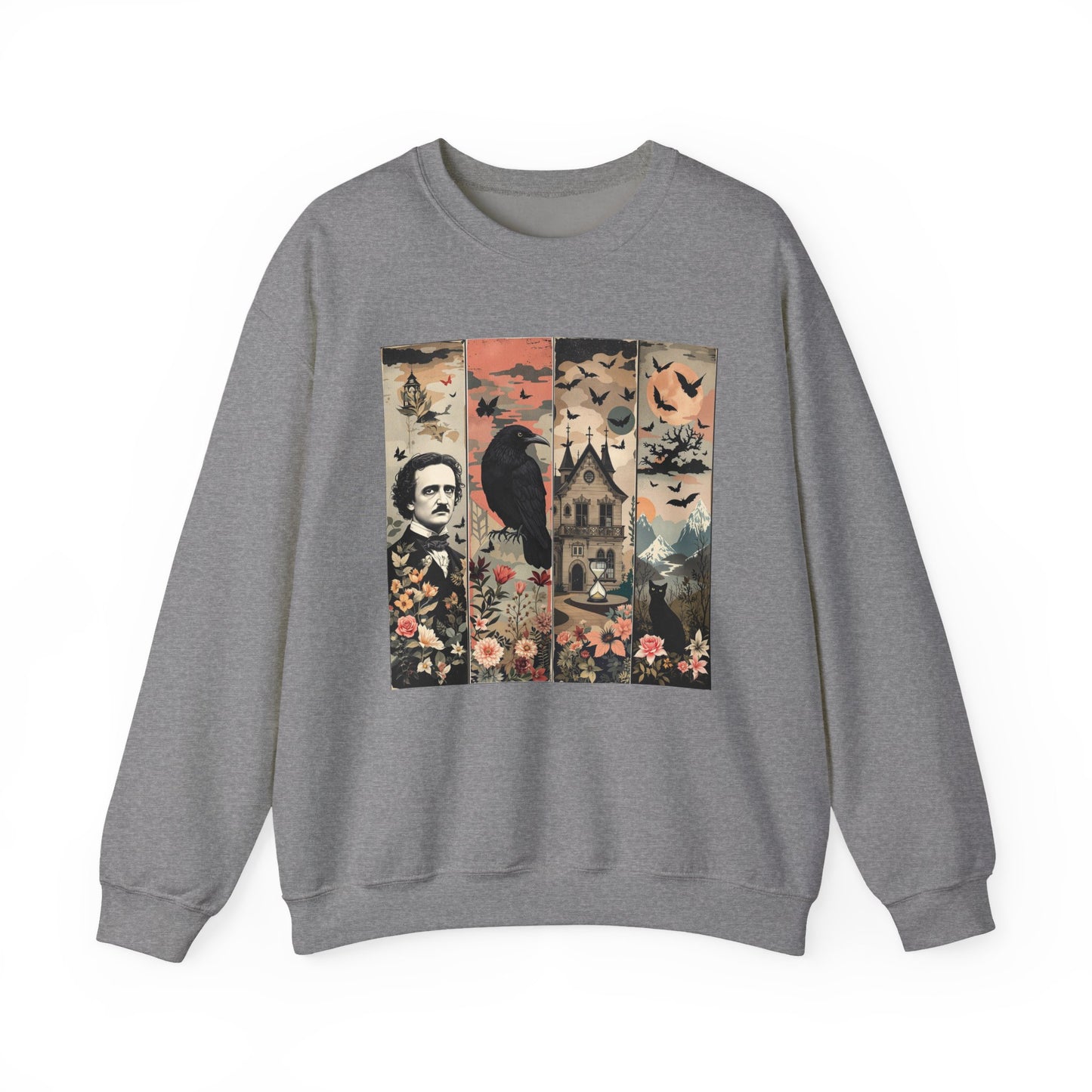 Edgar Allan Poe Sweatshirt The Raven Nevermore Gothic Horror Sweater Dark Academia Macabre Halloween Gift for Book Lovers Birthday Christmas Sweatshirt Printify Graphite Heather S