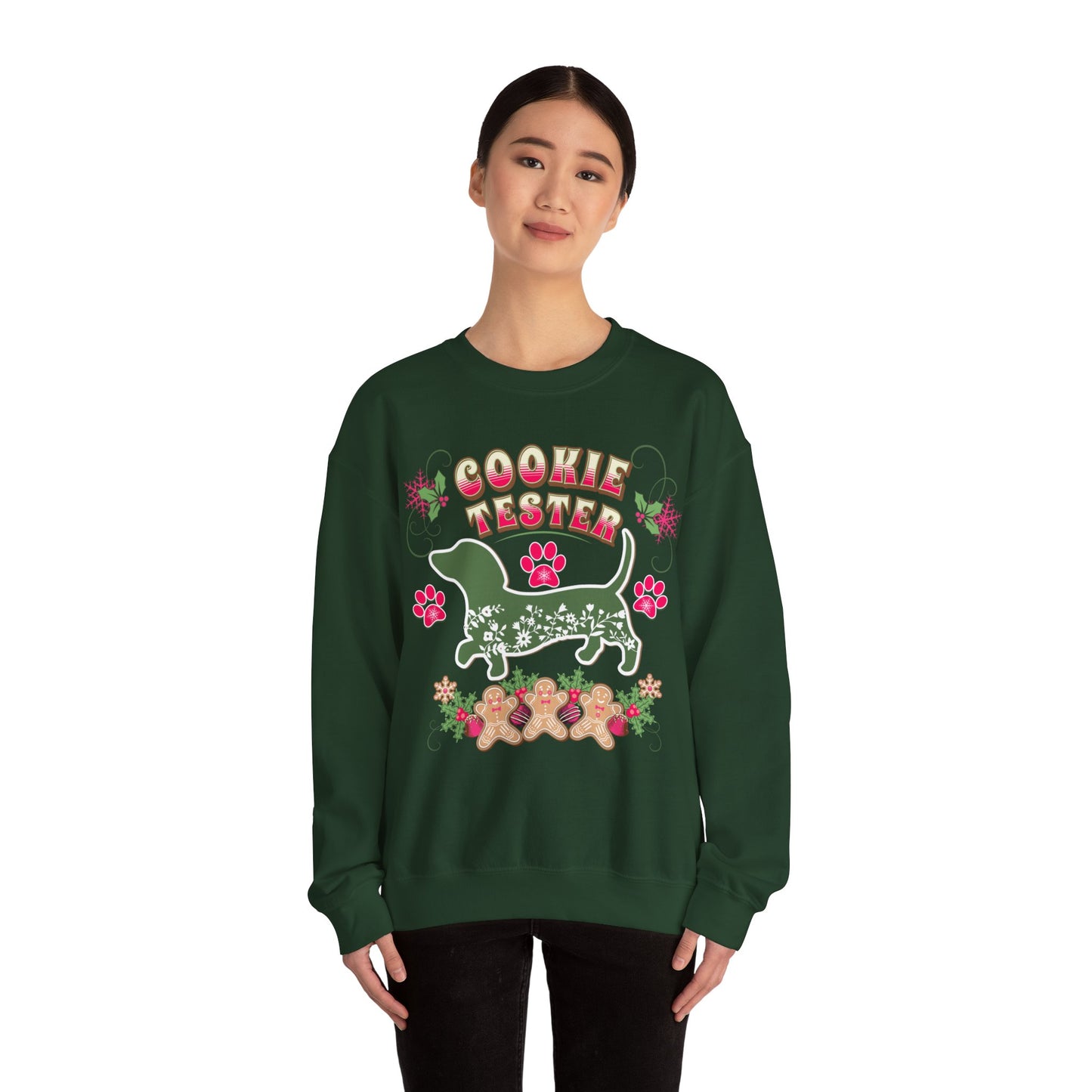 Christmas Dachshund Lover Baking Sweatshirt, Doxie Cookie Tester XMas T-Shirt, Dog Lover Shirt, Matching Family Christmas Cookie Baking Gift Sweatshirt Printify