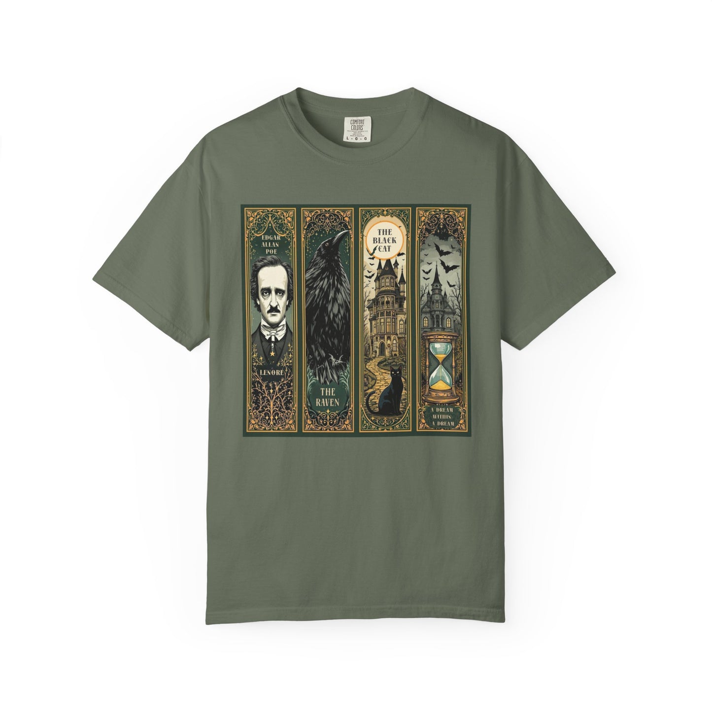 Edgar Allan Poe T-Shirt Gothic Graphic Tee The Raven Nevermore Quote Horror Literature Shirt Dark Academia Aesthetic Halloween Party Gift T-Shirt Printify Moss S