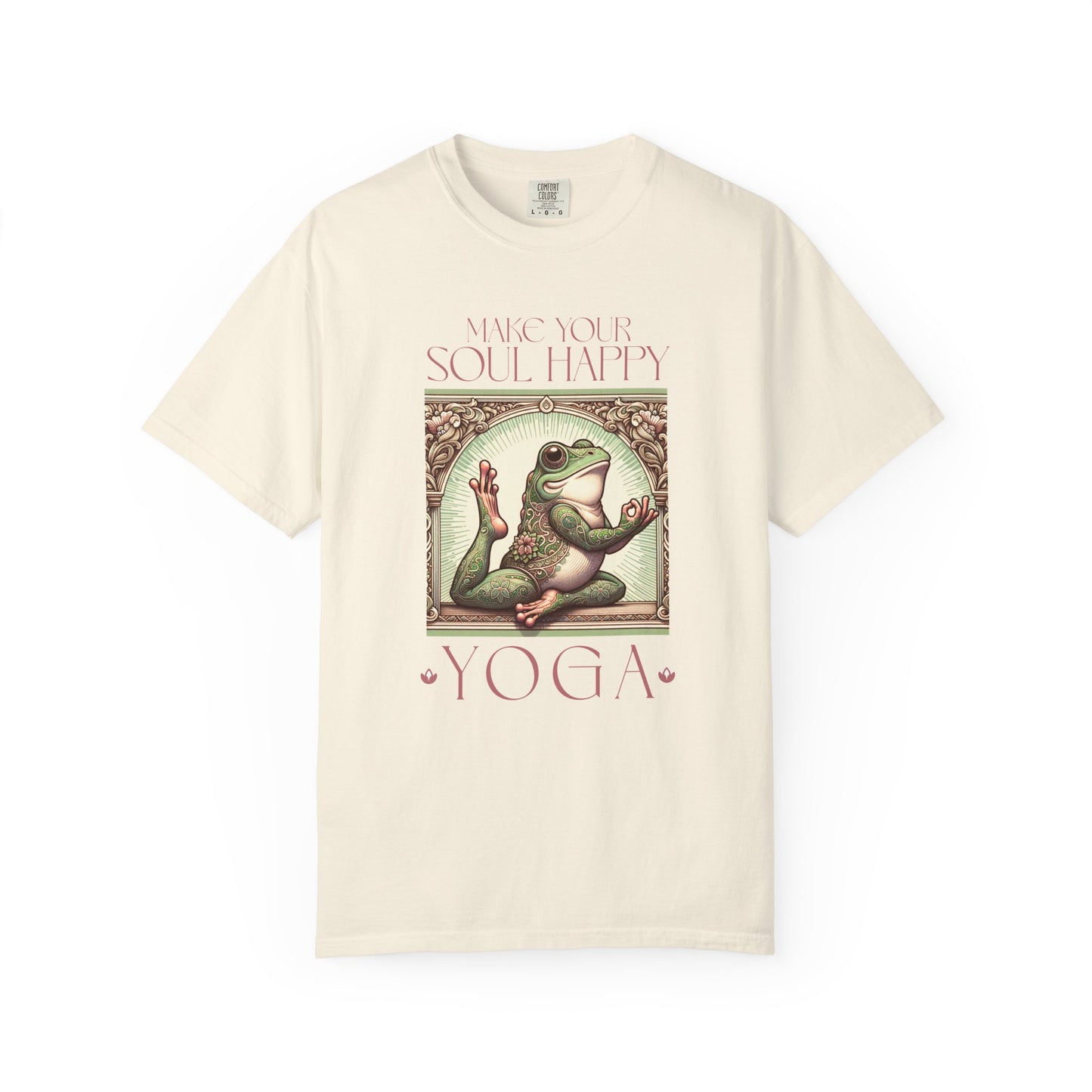 Yoga Frog Make Your Soul Happy Pink Unisex T-Shirt, Casual Wear, Highlander Fan Gift, Comfortable Graphic Tee T-Shirt Printify Ivory S