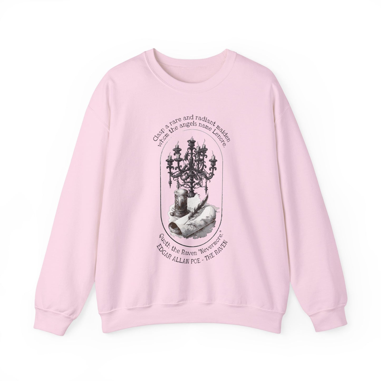 Edgar Allan Poe, Nevermore The Raven Sweatshirt, Book Lover, Halloween, Haunting Gothic Gift, Light, Dark Academia, Horror Movie Sweater Sweatshirt Printify S Light Pink