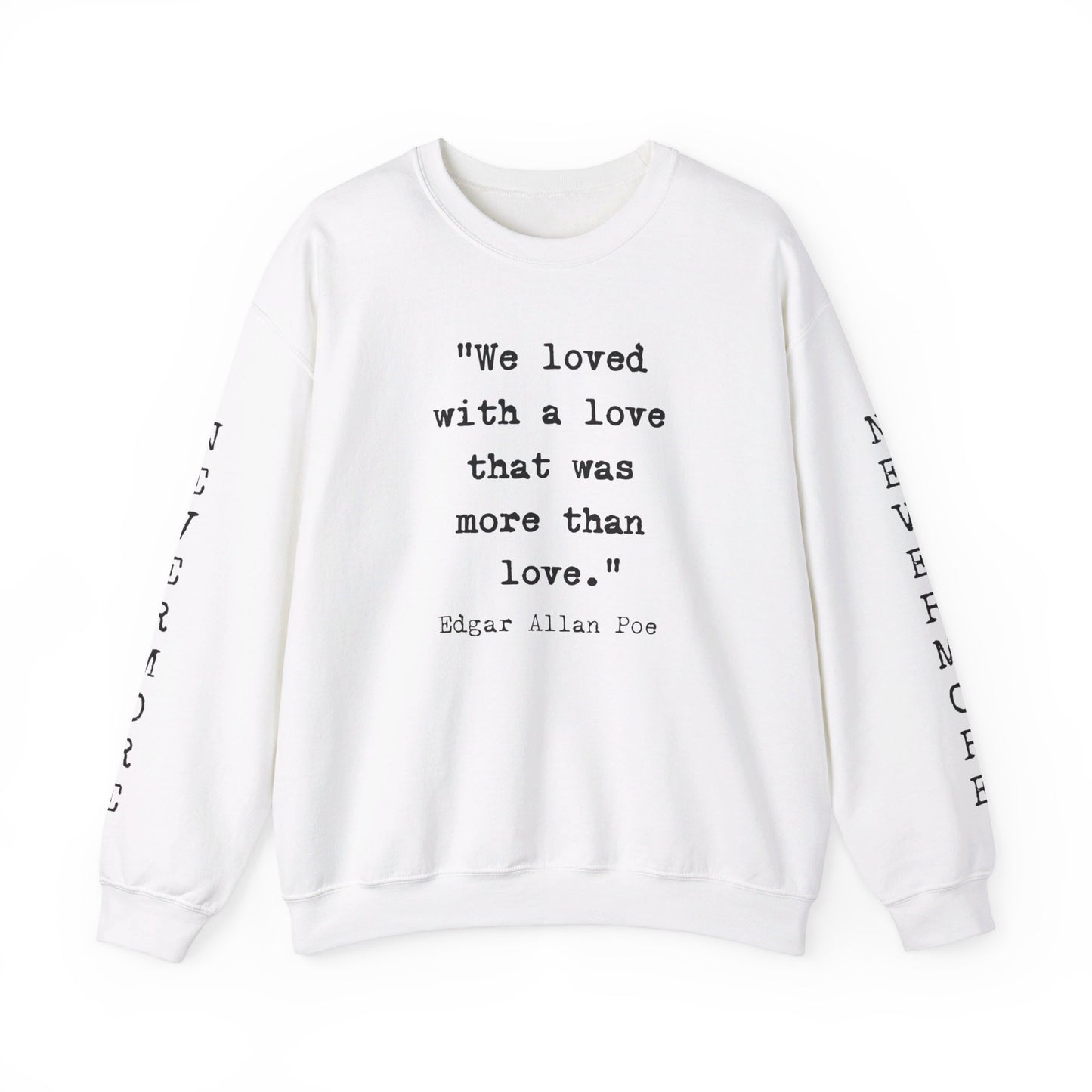 Edgar Allan Poe Sleeve Print Vintage Raven Poem Sweatshirt, Poetry Book Lover Sweater, Haunting Gothic Gift, Light, Dark Academia, Nevermore Sweatshirt Printify S White