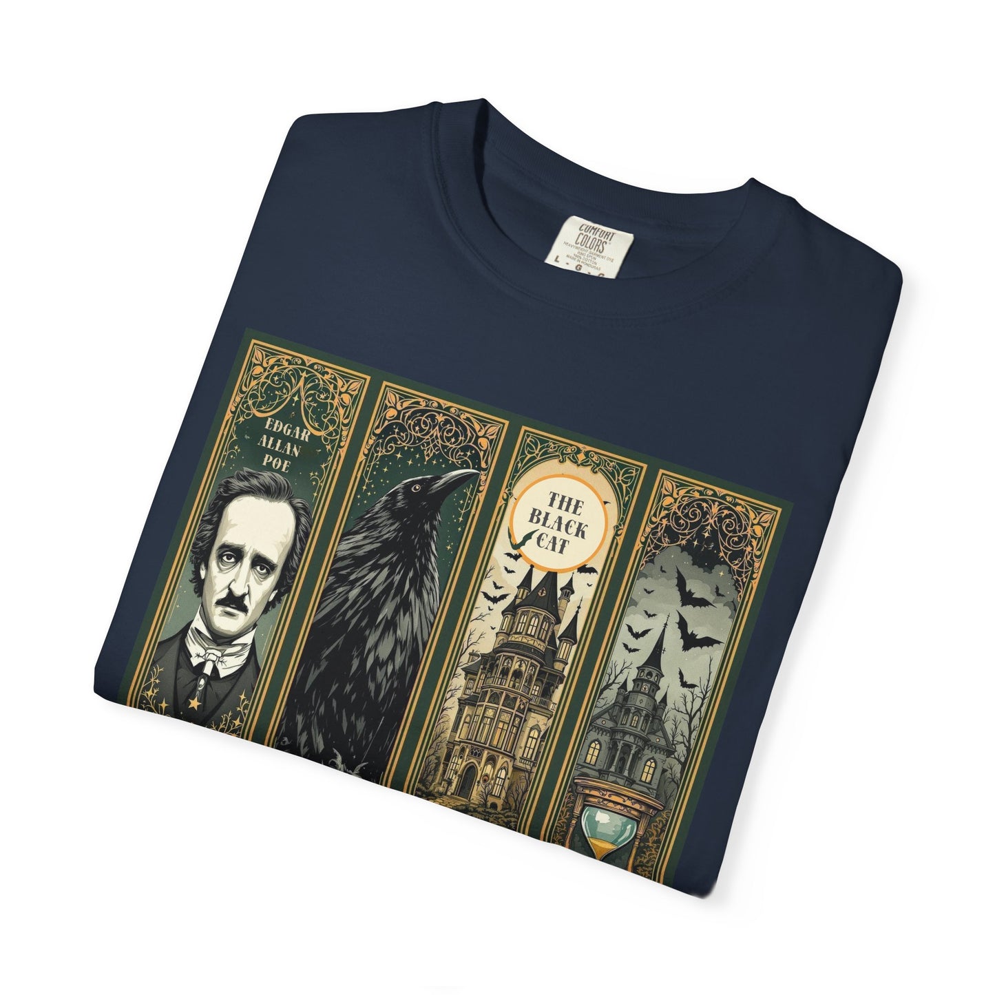 Edgar Allan Poe T-Shirt Gothic Graphic Tee The Raven Nevermore Quote Horror Literature Shirt Dark Academia Aesthetic Halloween Party Gift