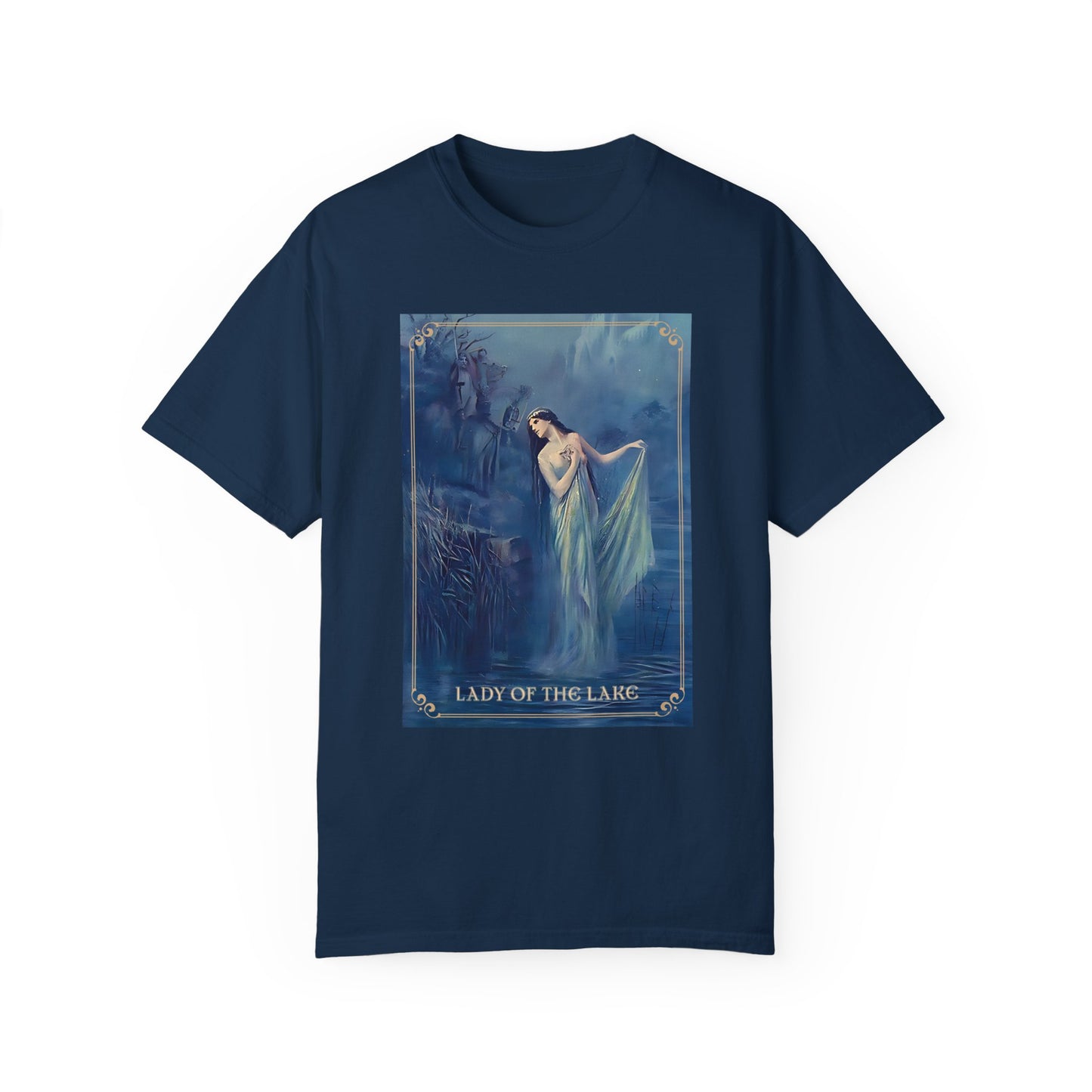 Lady of the Lake Print Unisex T-Shirt Perfect Renfaire Medieval Festival Shirt Mystical Vintage Tee Fairy Tale Merch Fantasy Lover Gifts T-Shirt Printify True Navy S