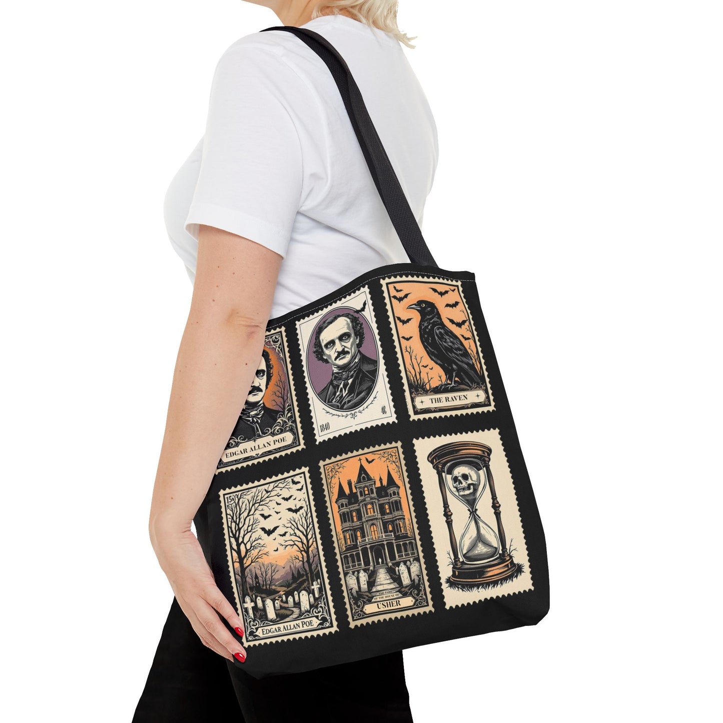 Edgar Allan Poe Tote Bag Gothic Literary Gift for Book Lover Dark Academia Macabre Accessory Halloween Tote Fall School Bag for Poetember Bags Printify