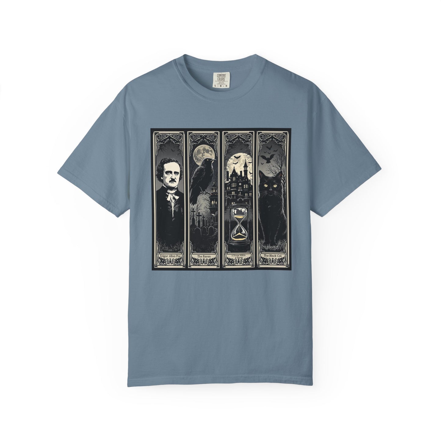 Edgar Allan Poe T-Shirt Gothic Graphic Tee The Raven Nevermore Quote Horror Literature Shirt Dark Academia Aesthetic Halloween Party Gift T-Shirt Printify Ice Blue S