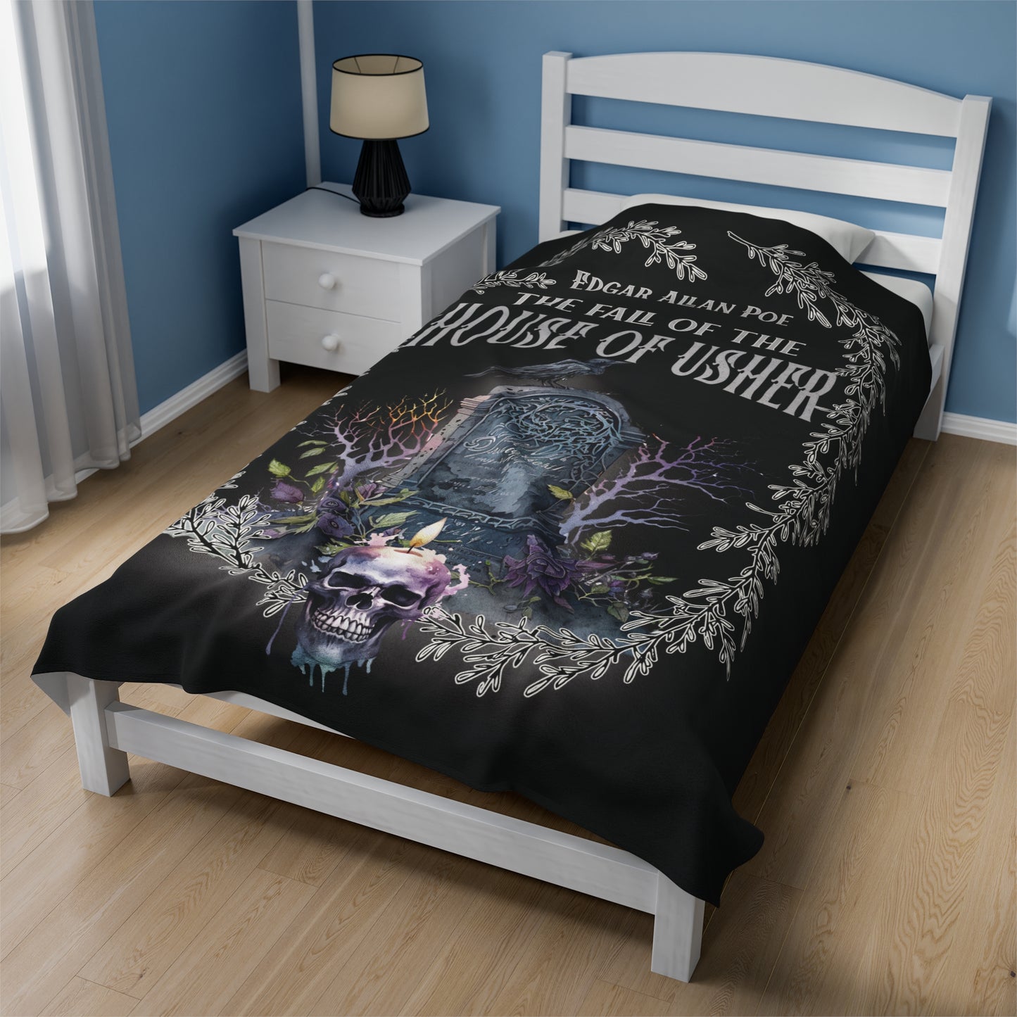 Edgar Allan Poe, The Fall Of The House Of Usher Throw Blanket, Book Lover Reading Blanket, Gothic Dark Academia, Horror Movie Watching Plush All Over Prints Printify