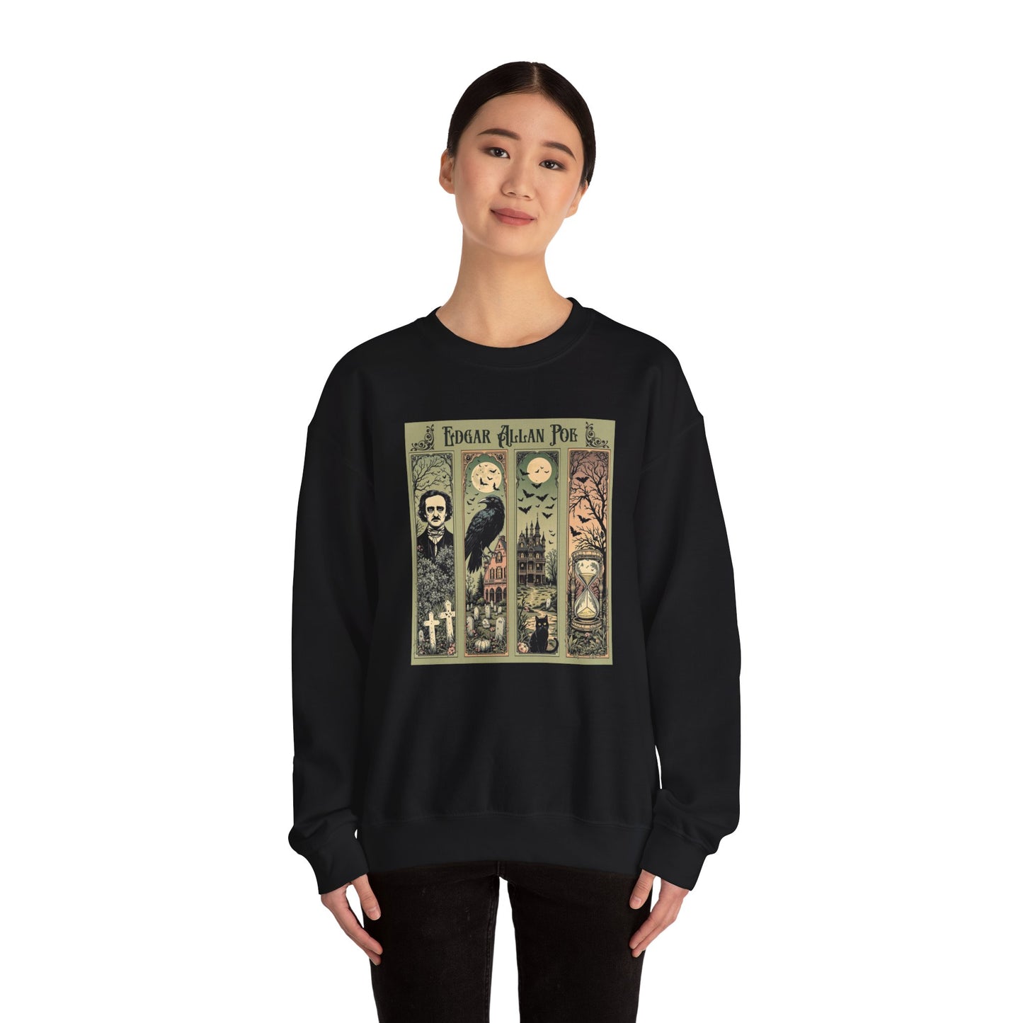 Edgar Allan Poe Sweatshirt The Raven Nevermore Gothic Horror Sweater Dark Academia Macabre Halloween Gift for Book Lovers Birthday Christmas Sweatshirt Printify
