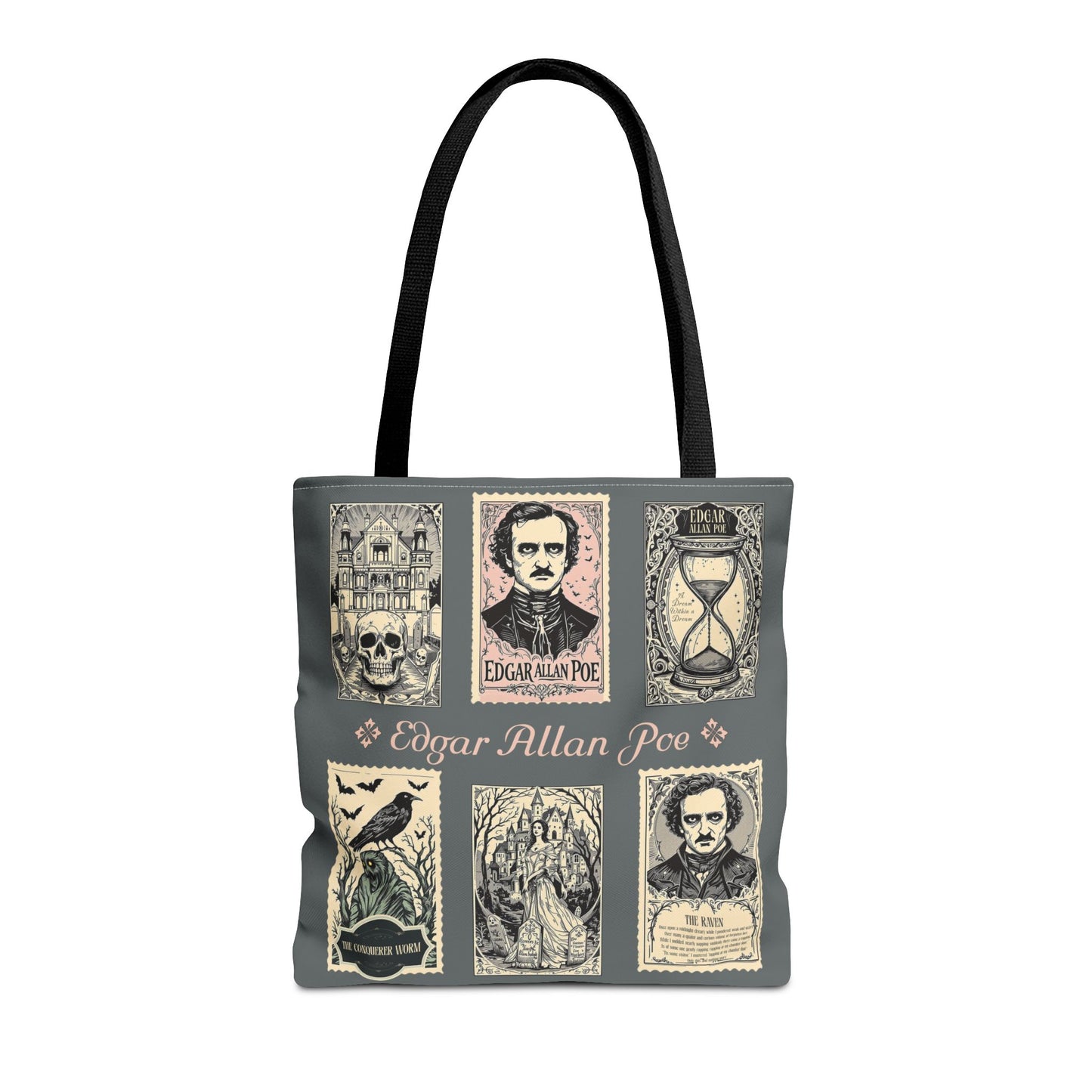 Edgar Allan Poe Tote Bag Gothic Literary Gift for Book Lover Dark Academia Macabre Accessory Halloween Tote Fall School Bag for Poetember Bags Printify 16" × 16'' Black