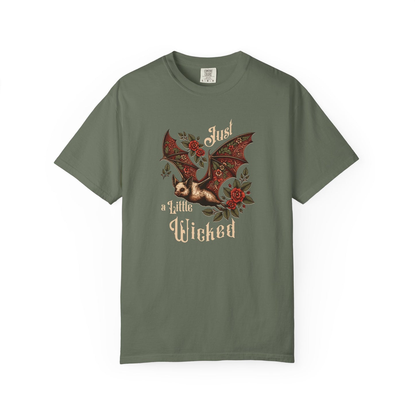 Bat Retro Goth TShirt Vintage Grunge Style Bat Shirt For Halloween Party Spooky Vibes Witchy Dark Academia Comfort Colors Oversized Shirt T-Shirt Printify Moss S